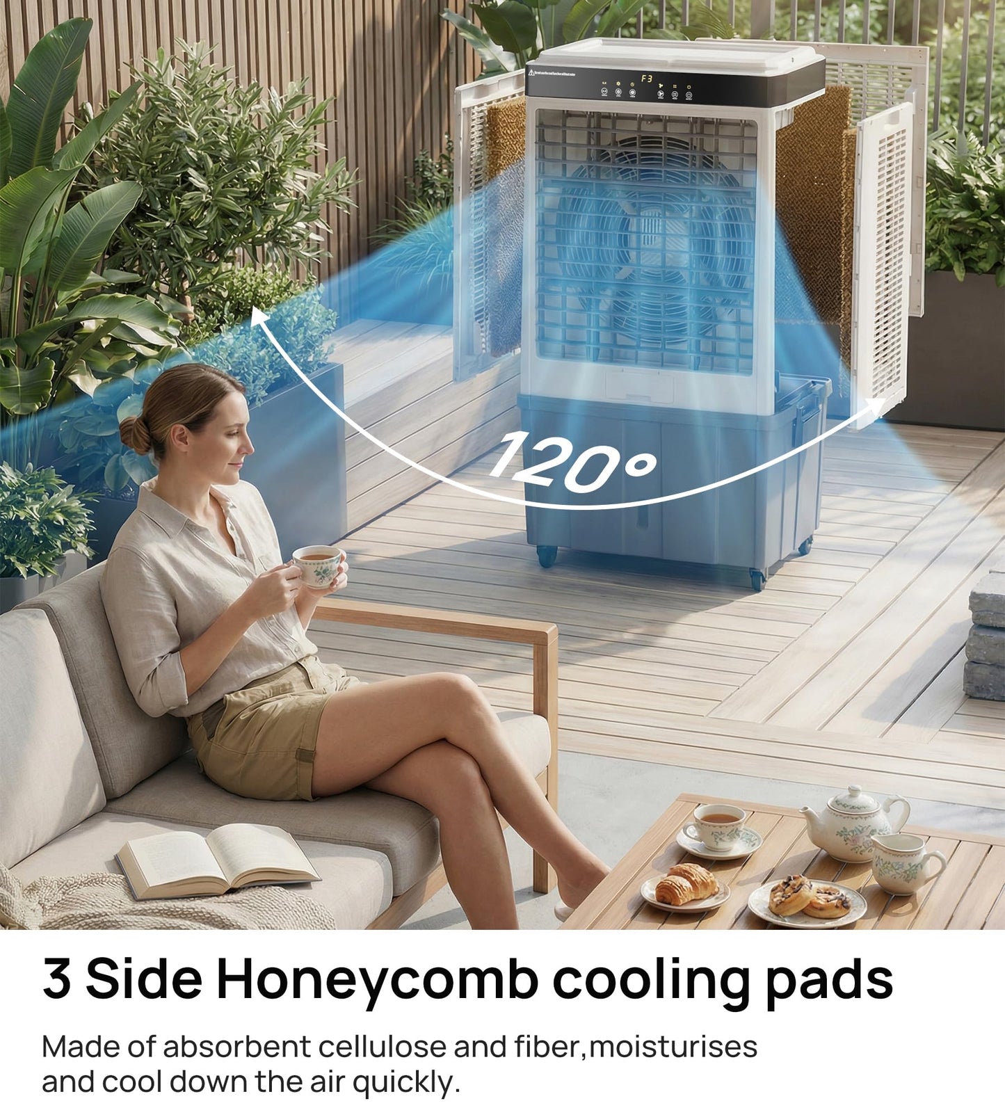 Landeagle 48" Industrial Evaporative Coolers,6288CFM Portable Swamp Cooler Air Conditioner with 21.5Gal Tank & 120°Oscillation,Outdoor Cooling Fan with 12H Timer for Indoor Patio Garage Commercial Use