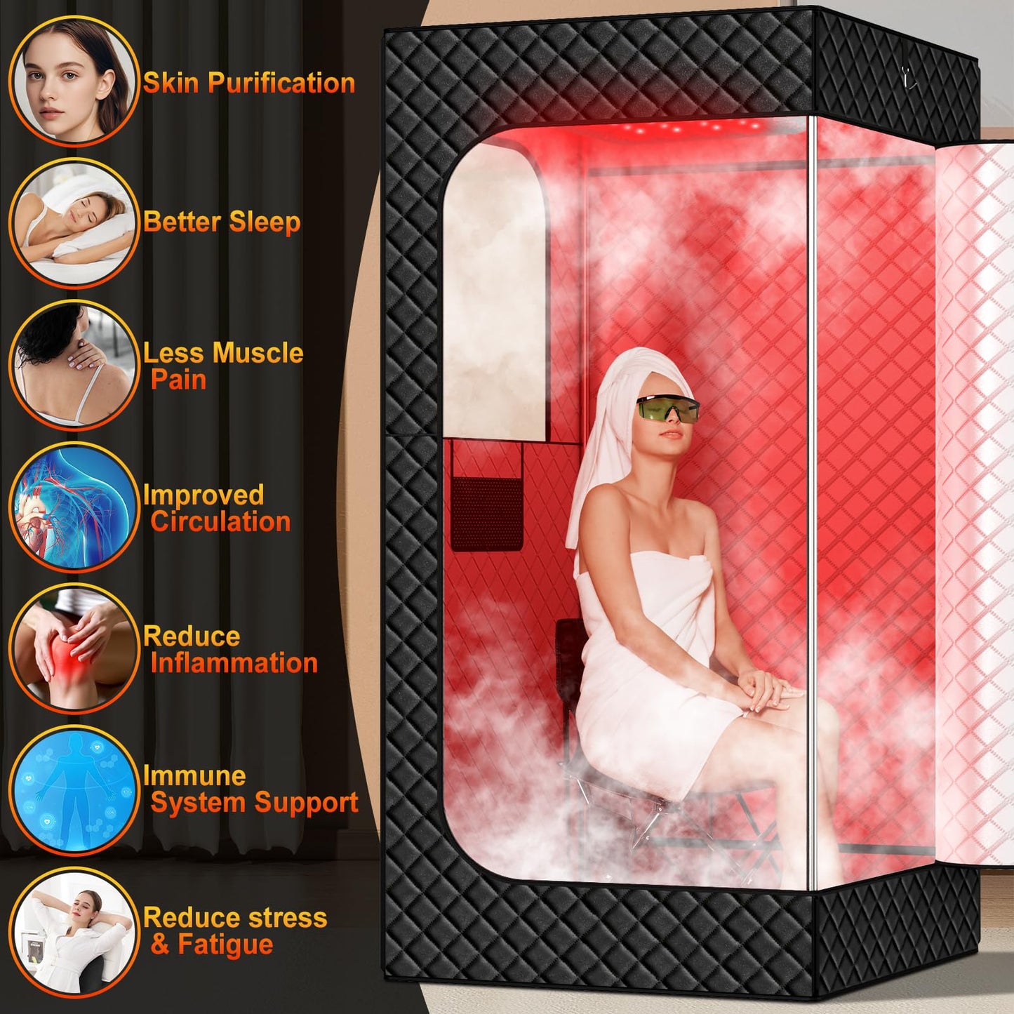 iTHERAU Infrared Home Steam Sauna Box, Portable Personal Sauna at Home with 660nm 850nm Red Light Therapy Lamp, 3L Steamer, Folding Chair, 15 Levels, Full Body Steam Saunas Room for Relaxation
