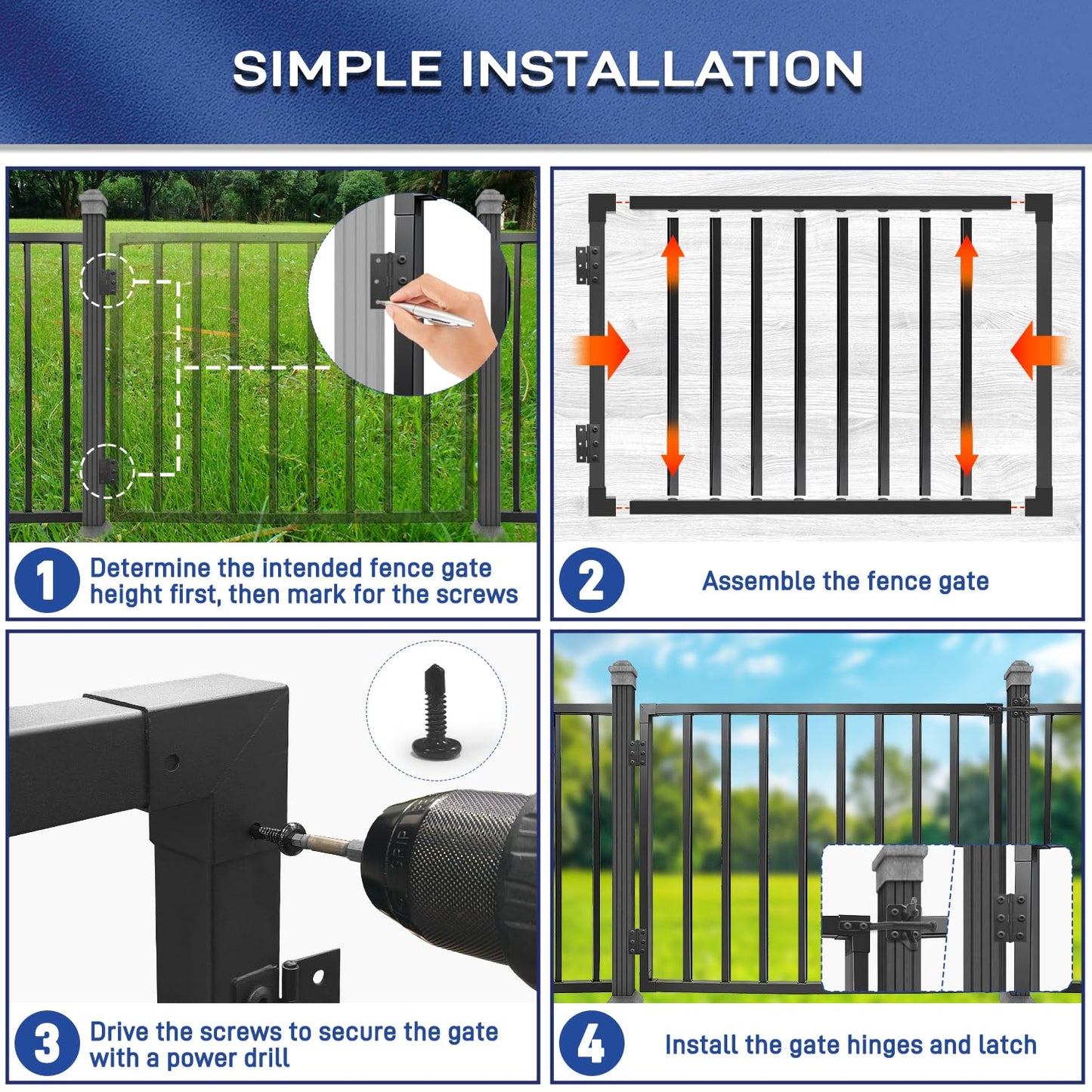 Avalution Deck Fence Gate Outdoor,32" H x 48" W, Metal Fence Gate Kit,Heavy Duty Outdoor Gates with Hinges and Latch,Anti-Rust Deck Gates for Decks,Patio,Garden,Yard,Residential Fences