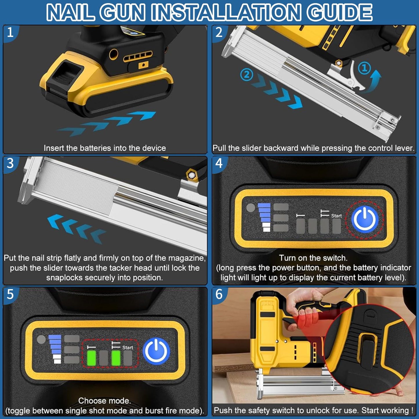 18 Gauge Cordless Brad Nailer & Staple Gun for Dewalt 20V MAX Battery, 2-in-1 Battery Powered Electric Nail Gun with 1000 Nails for Woodworking, DIY, Framing & Home Improvement (No Battery)