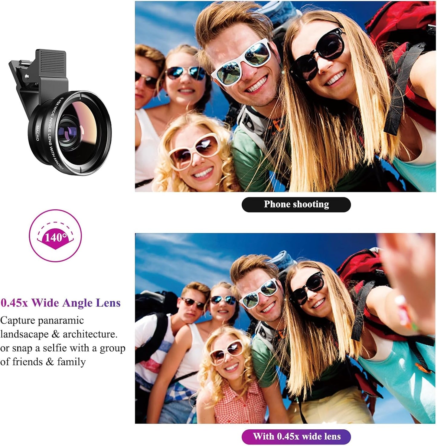 APEXEL 2 1 0.45X 140+ 12.5X Phone Camera Lens, in Cell Phone Clip-on Lens Kit Wide Angle Lens Macro Lens Clip-on iPhone
