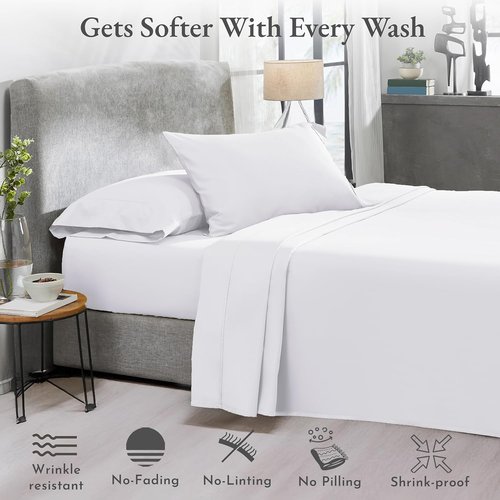 California Design Den Split King Sheet Sets - Soft 100% Cotton Sateen - Extra Soft & Breathable - Bright White (2-Pack)