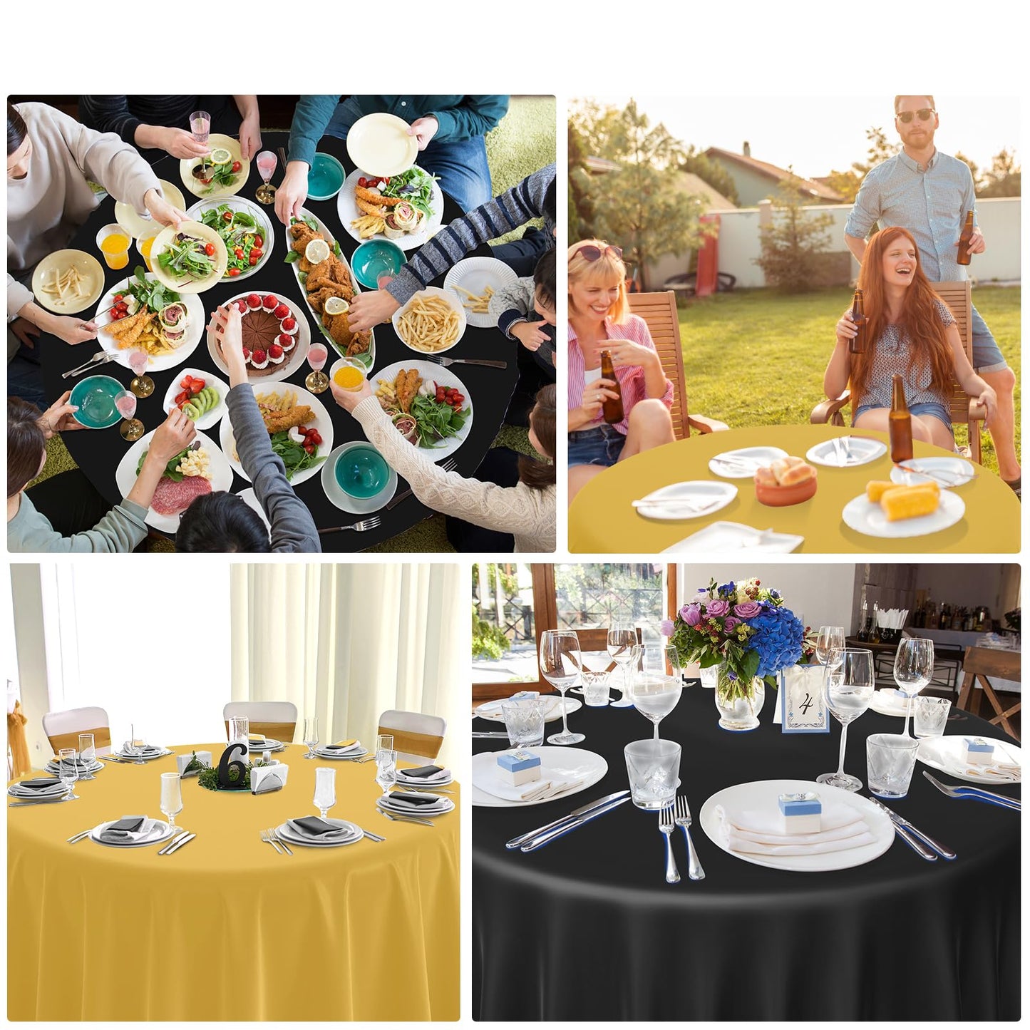 MASHAN 12 Pcs Black and Gold Plastic Tablecloths Bulk,84 Inch Disposable Round Party Table Cloth Waterproof Table Cover for Birthday Wedding Anniversary Graduation Party Decorations Supplies