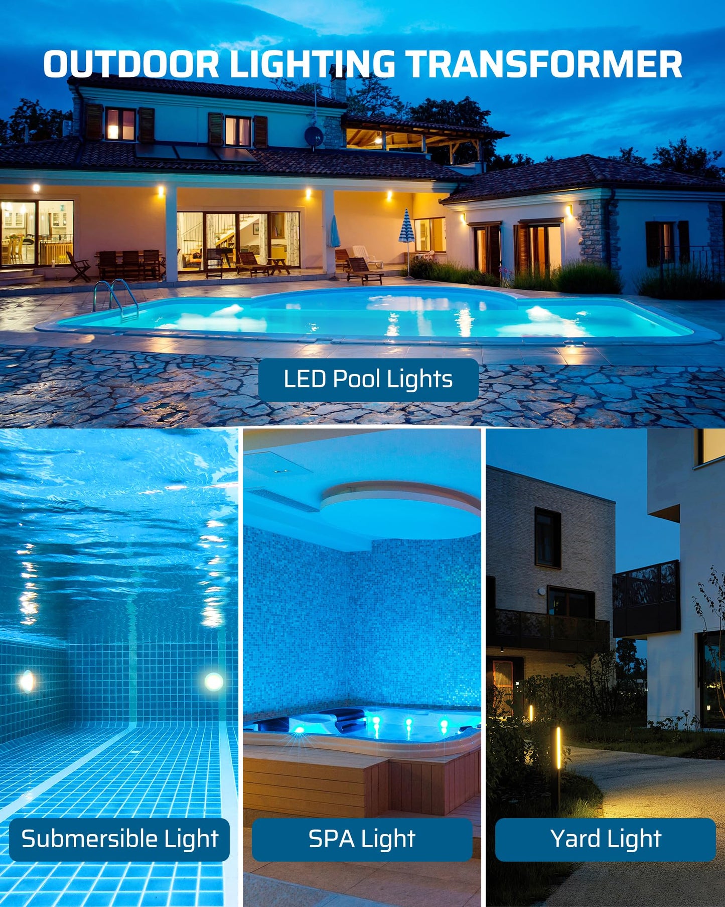 DEWENWILS Low Voltage Pool Light Transformer, 120V AC to 12V/13V/14V AC, Multi-tap Safety Transformer