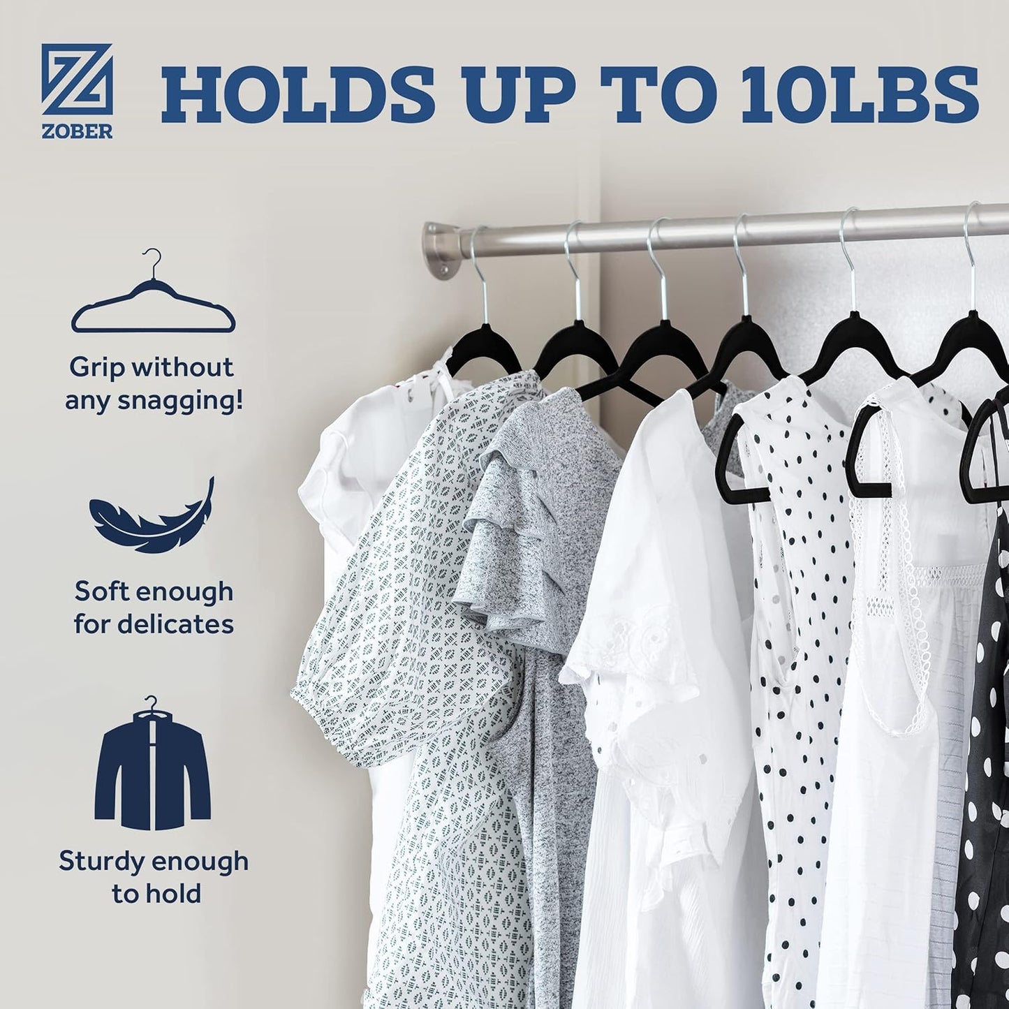 ZOBER Black Velvet Hangers - Non-Slip Clothes Hangers with 360° Swivel | 50 Pack, Holds Up to 10 lbs