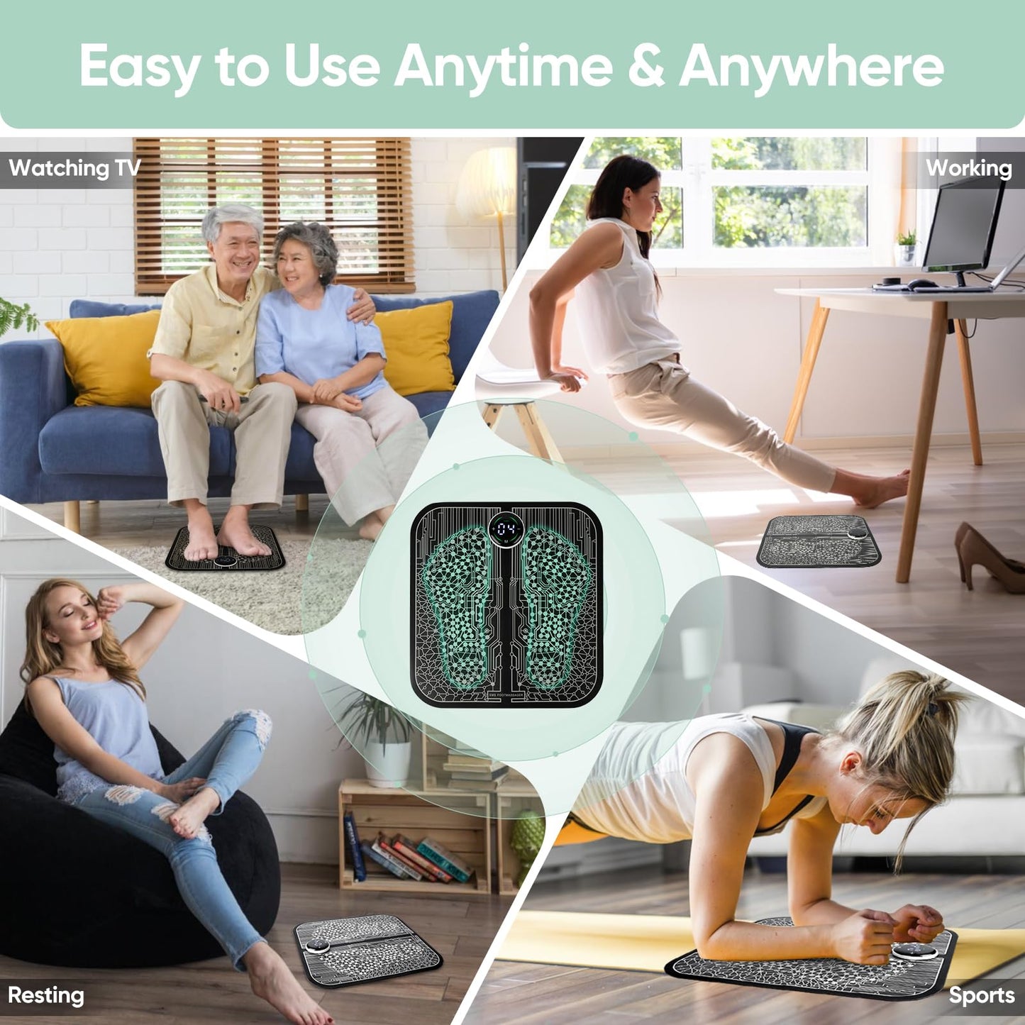 VFU Transcutaneous Electrical Nerve Stimulator for Pain Relief, EMS Foot Massager for Increase Local Blood Circulation,EMS Foot Stimulator Temporarily Reduce Lower Extremity Pain.