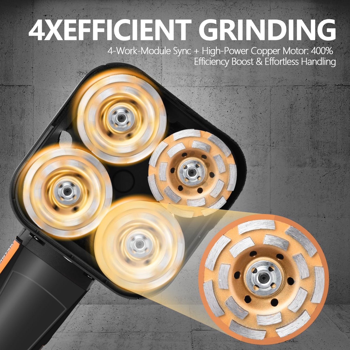 4-Head 3800W Concrete Floor Grinder with Extendable Rod, 4'' Concrete Floor Polisher with Dust Extraction Shroud, 6 Gears, 6000RPM Concreter Surface Planner for Grinding Concrete Cement Marble