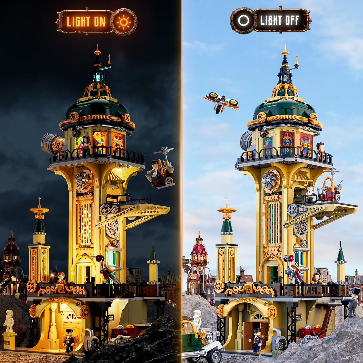 Lumibricks Steampunk Observatory Tower Lighting Building-Bricks Set - Astronomy Tower 2744 Pcs Collection Display Set for Adults and Steampunk Lovers