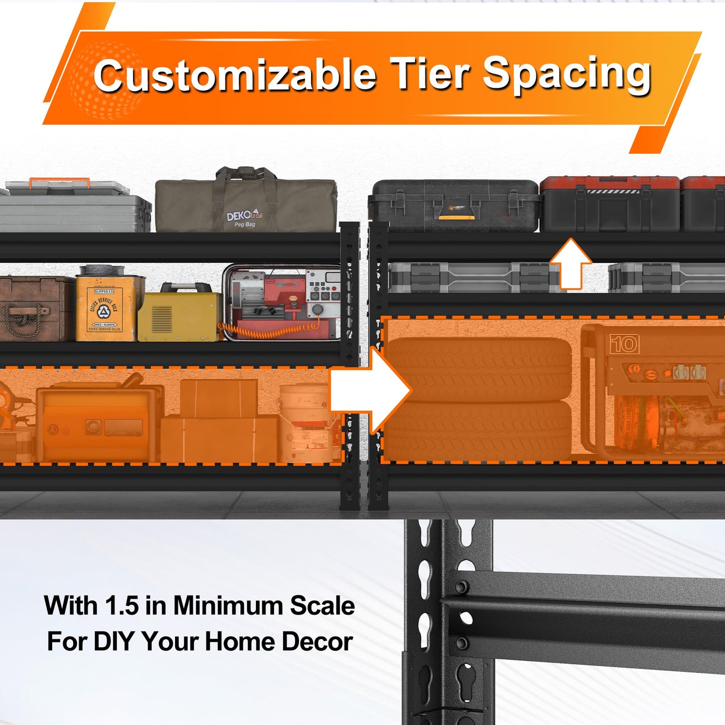 Huhaneon Utility Storage Garage Shelving - 48'' Wide 2,000 Lbs Heavy Duty 4 Tier Metal Shelves Adjustable - Freestanding Rack Units for Basement Kitchen Pantry - Black 48" W x 16" D x 72" H
