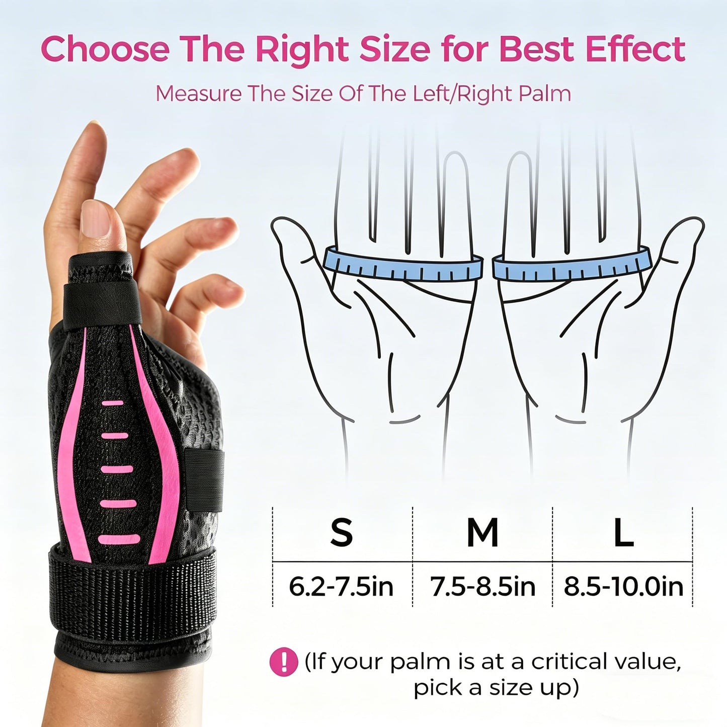 Thumb Brace Right/Left Hand, Thumb Spica Splint Hand Brace for Arthritis Pain and Support, Ergonomical Thumb Stabilizer for Trigger Thumb, CMC, De Quervains Tenosynovitis Pain Relief (Pink/Black, M - Fit both hands)