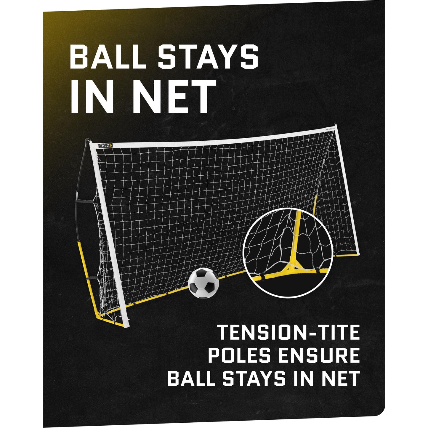 SKLZ Quickster Soccer Goal 12' x 6' - Portable Goal for Backyard & Field - Durable Tension-Tite Frame & Heavy Gauge 2-Ply Net - Adjustable Click-Lock Poles, Metal Stakes - Carrying Case with Handle