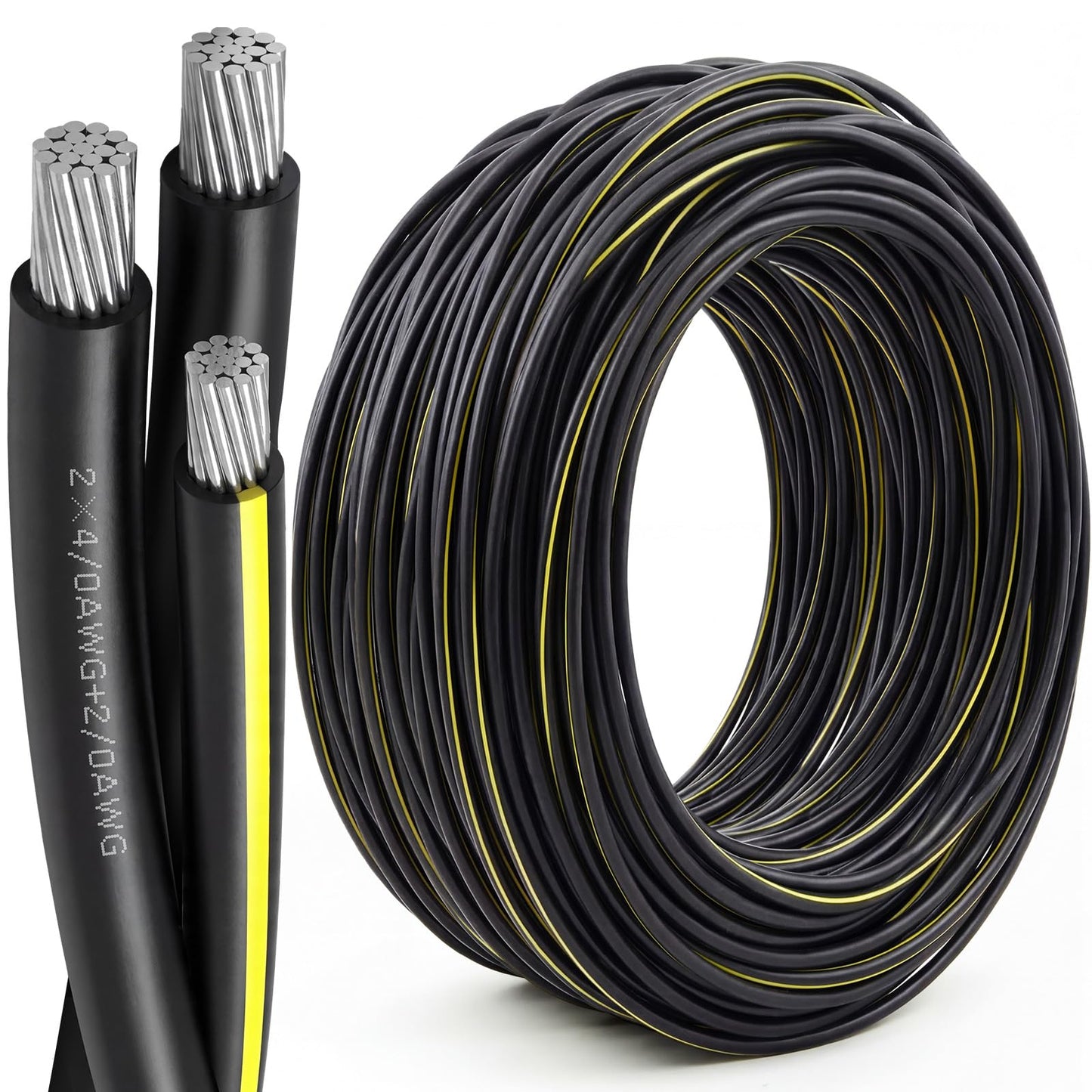 BreezeHug 125Ft 4/0-4/0-2/0 Aluminum URD Direct Burial Cable, 3-Conductor 600V, 19-Strand, XLPE Insulation Service Cable, Direct Burial Wire for Outdoor& Conduit