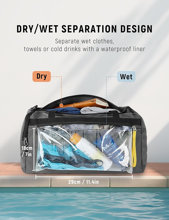 SKYSPER 30L Gym Duffel - Sports Bag Small with Wet Pocket for Sport, Travel, Fitness & Workout Men Women(Gray)