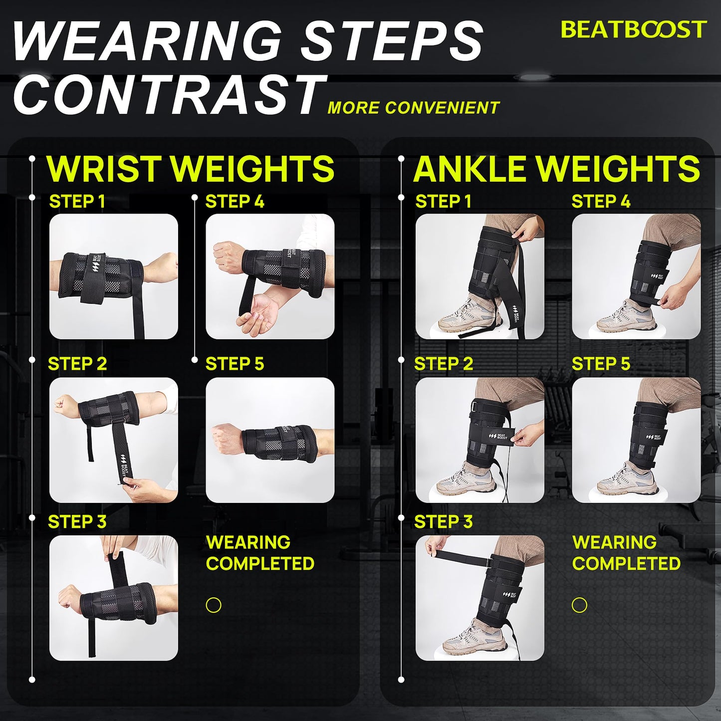 Ankle Weights 10lb Adjustable BeatBoost Leg Weights for Men Walking Pilates Exercise Workout Gym Aerobics