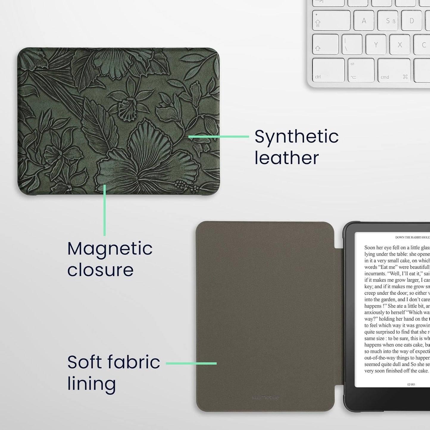 kwmobile (2024)/Colorsoft Case Compatible with Amazon Kindle Paperwhite Case - eReader Cover - Embossing Flowers Green
