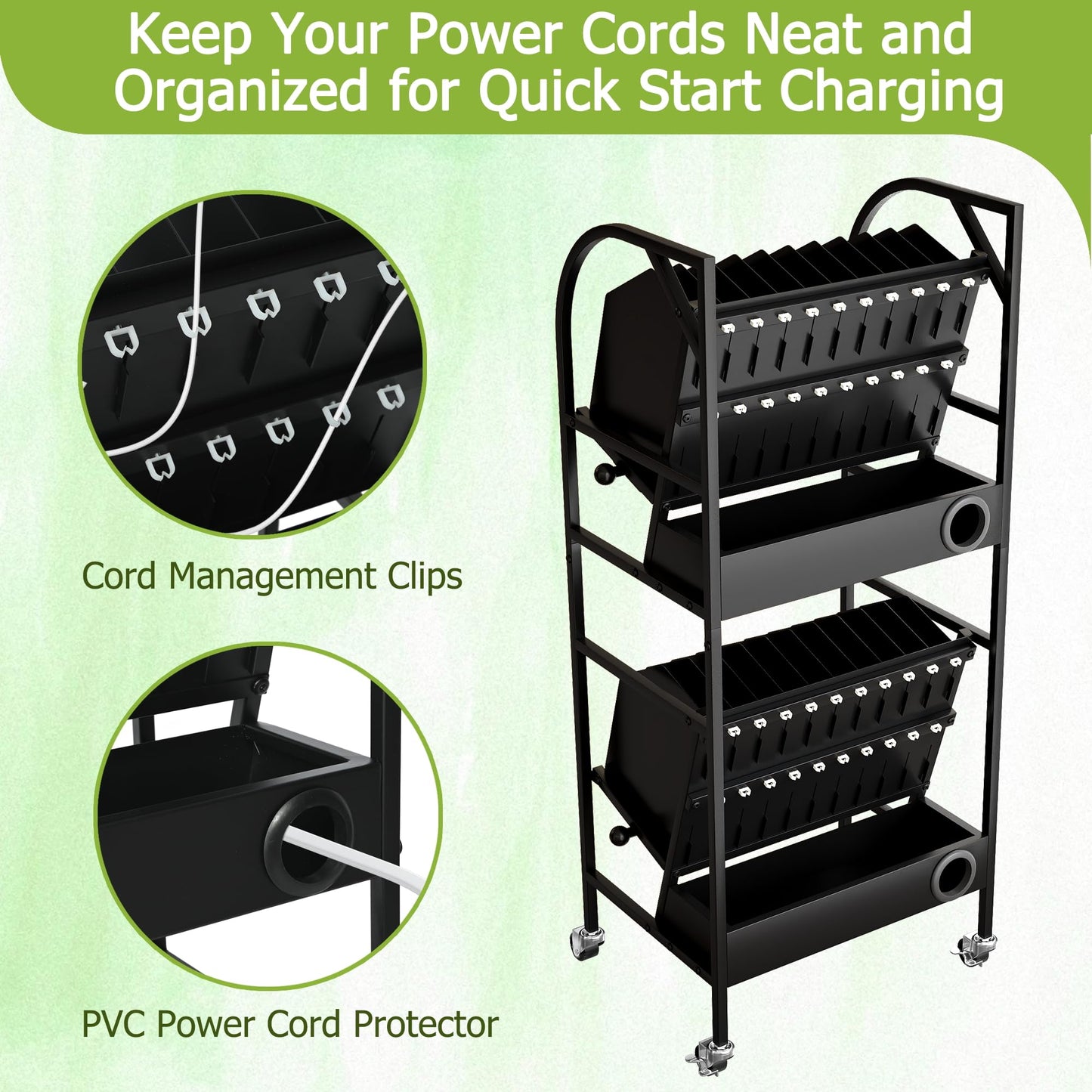 AIWFL 20 Device Laptop Charging Cart, 2 Tier Mobile Open Charging Cart Station Rack for Laptops Computers, Tablets and Chromebooks, Office and Classroom Chromebook Charging Carts Laptop Storage Carts