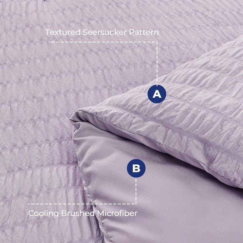 HYMOKEGE Twin XL Comforter Set - Luxury Seersucker 5-Piece Bedding Set in Lavender for All Seasons