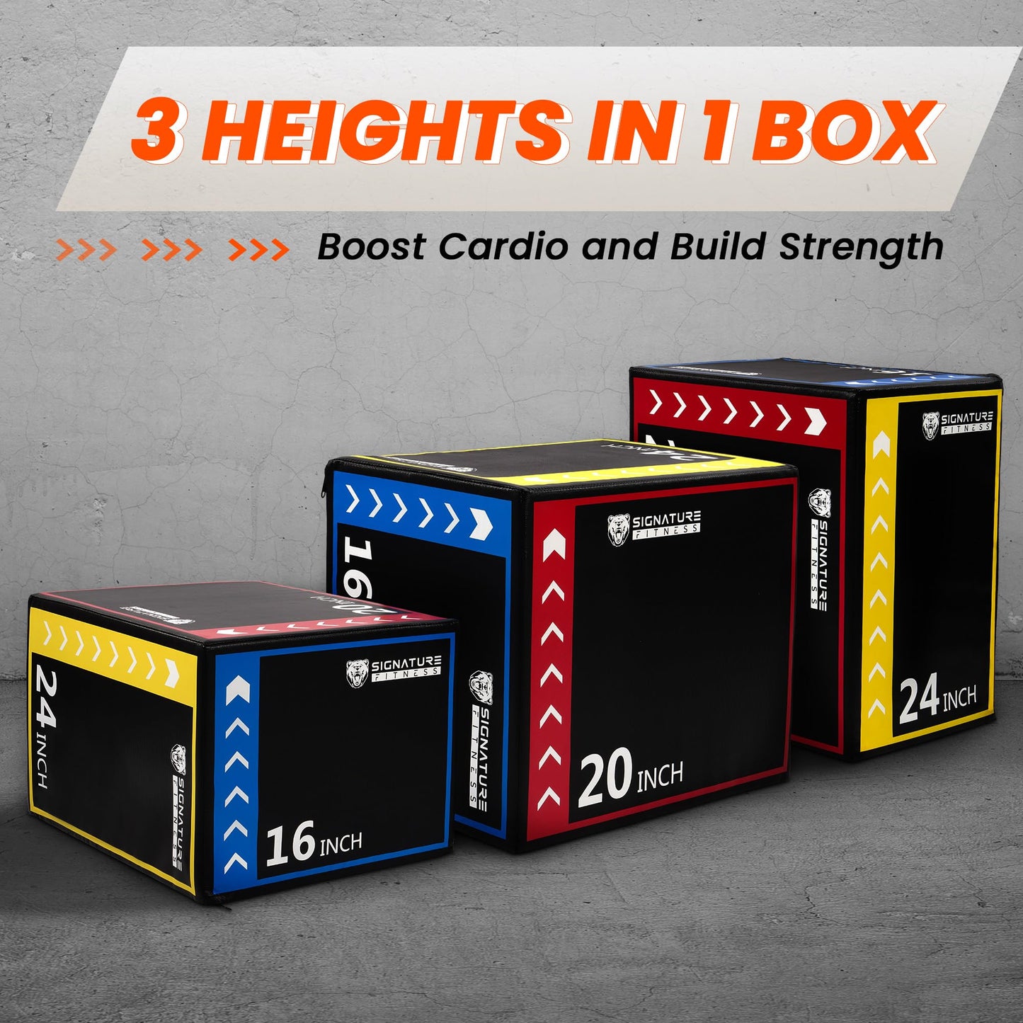 Fitvids Plyo Box, 3-in-1 Foam Plyometric Jump Box, 16”x20”x24” Box Jump for for Home Gym Training Fitness Workout Exercise