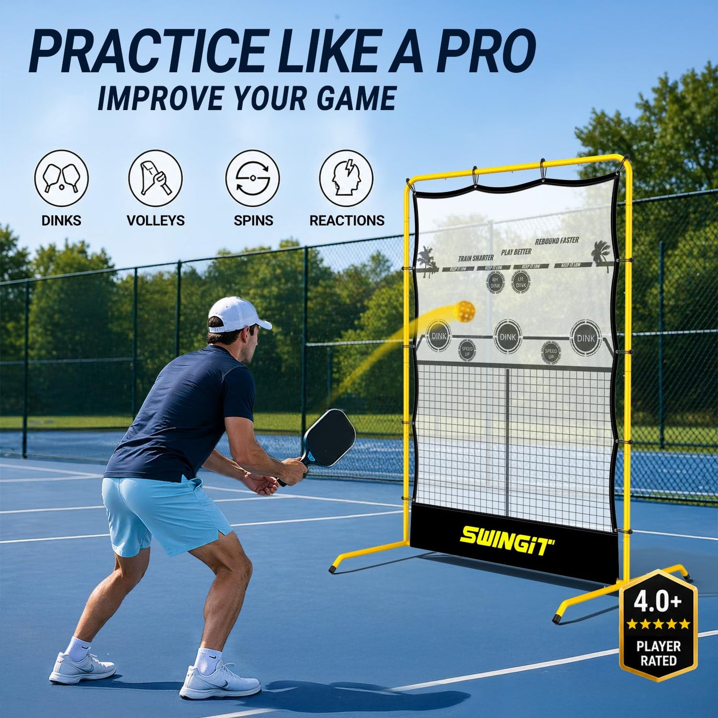 Mini Pickleball Rebounder Net 4x6FT Training Equipment Aid, Portable Metal Frame Solo Trainer, Portable Solo Practice Dinks Volleys Drills in Quick Setup for Indoor Garage Outdoor Driveway Backyard