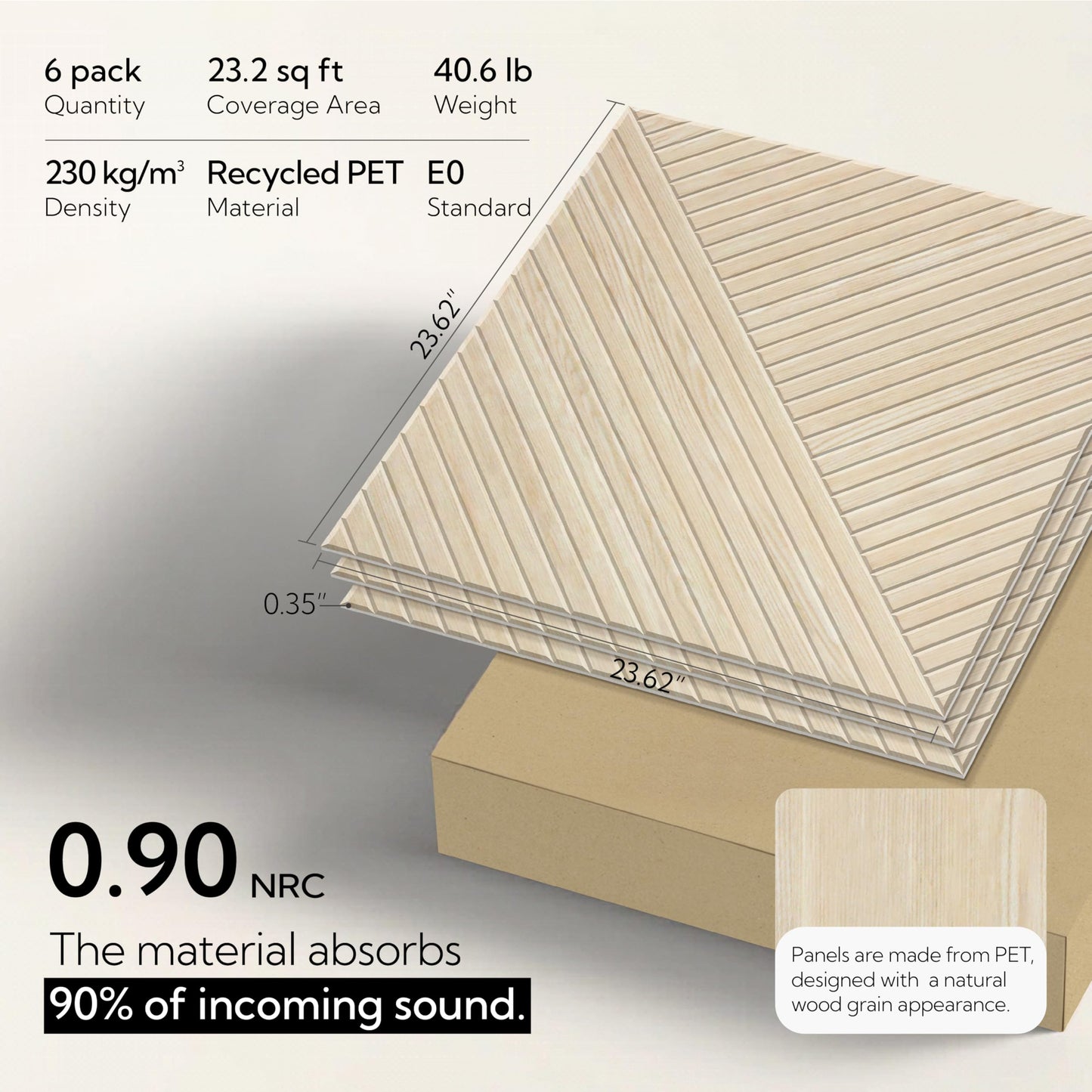 Olanglab Peel and Stick Wall Panels 6 Pack, 23.6" x 23.6" Acoustic Panels Sound Absorbing, Decorative Acoustic Wall Panels for Home Studio and Office, Light Natural Oak Pattern, Style C