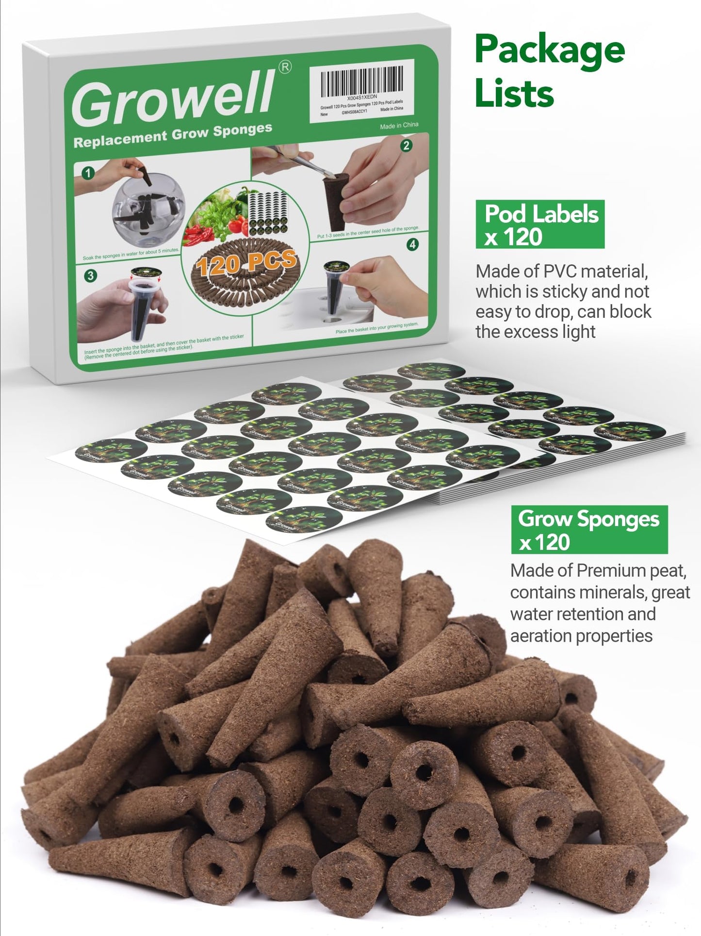 Growell 17 Pods Hydroponics Growing System Kit & 240 Pcs Hydroponic Pods Kit