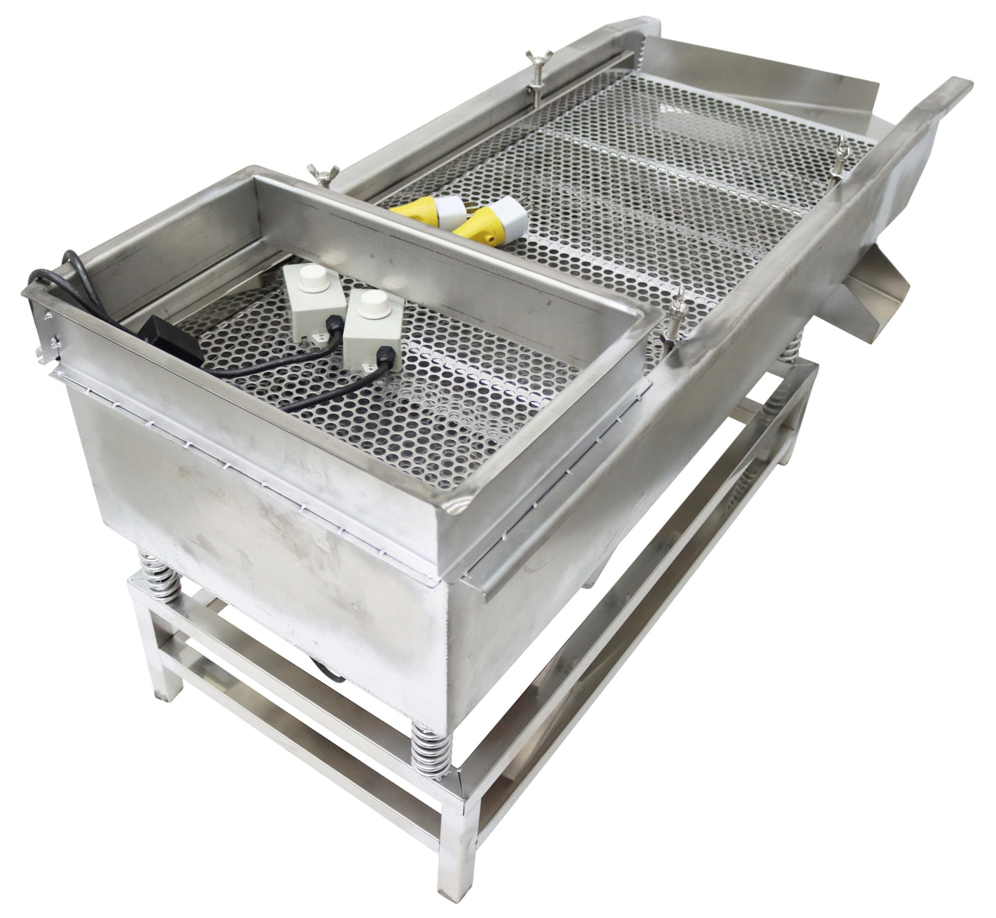 TECHTONGDA Straight Vibrating Sieve Screen Shaker Electric Linear Sifter Machine Stainless Steel Two Layers Two Motors 8mm 6mm Screen Size 15.7×37.4inch 110V
