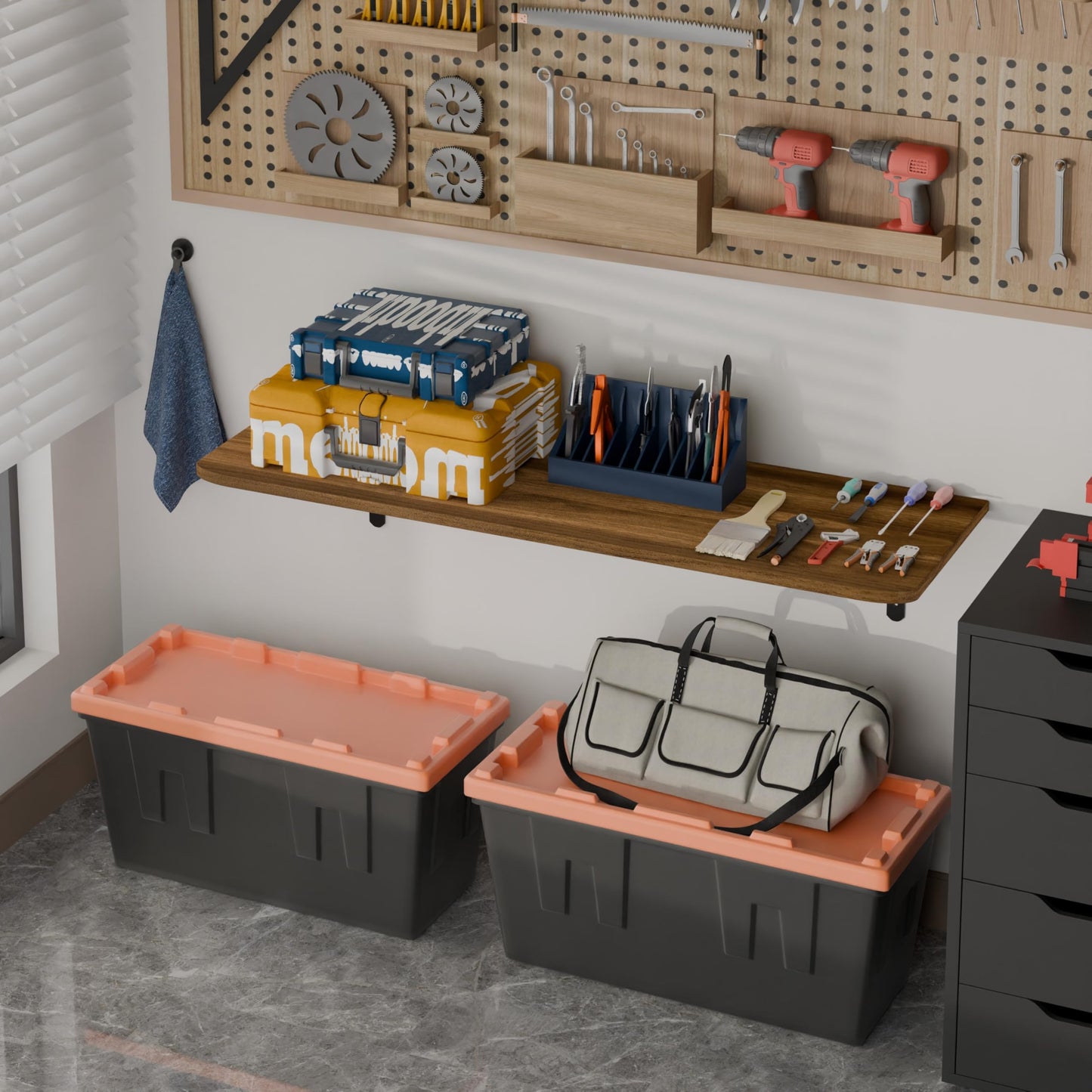 Dogsky 2-Pack Garage Storage Shelving Wall Mounted 48x24 Inches-Heavy Duty Floating Wall Shelf 500lbs Capacity with Engineered Wood - Utility Shelves for Garage, Closets, or Utility Rooms, Walnut