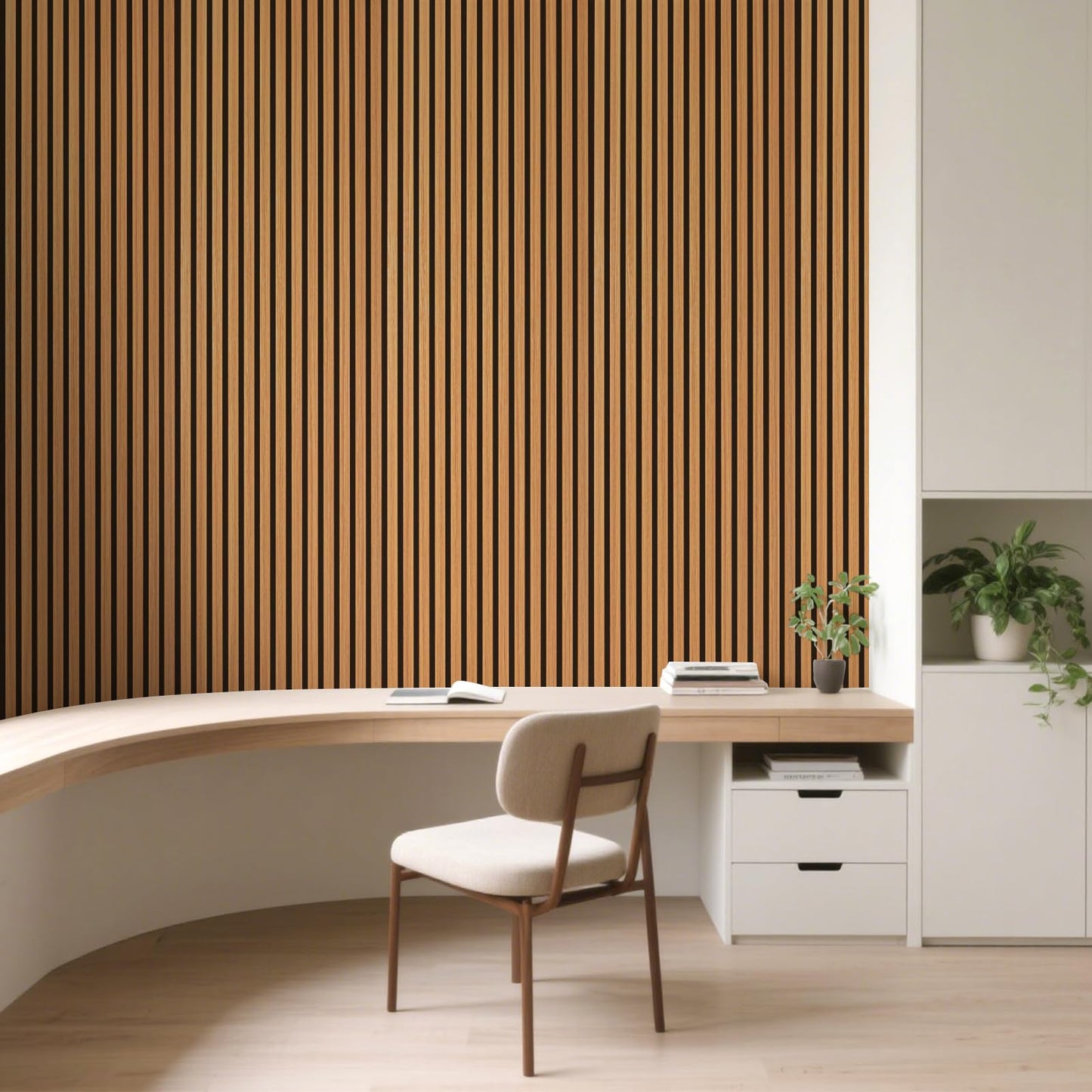 Art3d 2-Pack Acoustic Wood Slat Wall Panel with Roll-Flat Design - 95.3 x 23.8 Inch Sound Absorbing Panels for Living Room Columns Corridor Curved Wall Decor, Teak