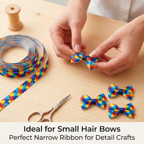 3/8" Autism Awareness Ribbon by [Brand Name] - 25 Yards of Thin Grosgrain for Hair Bows & Crafts