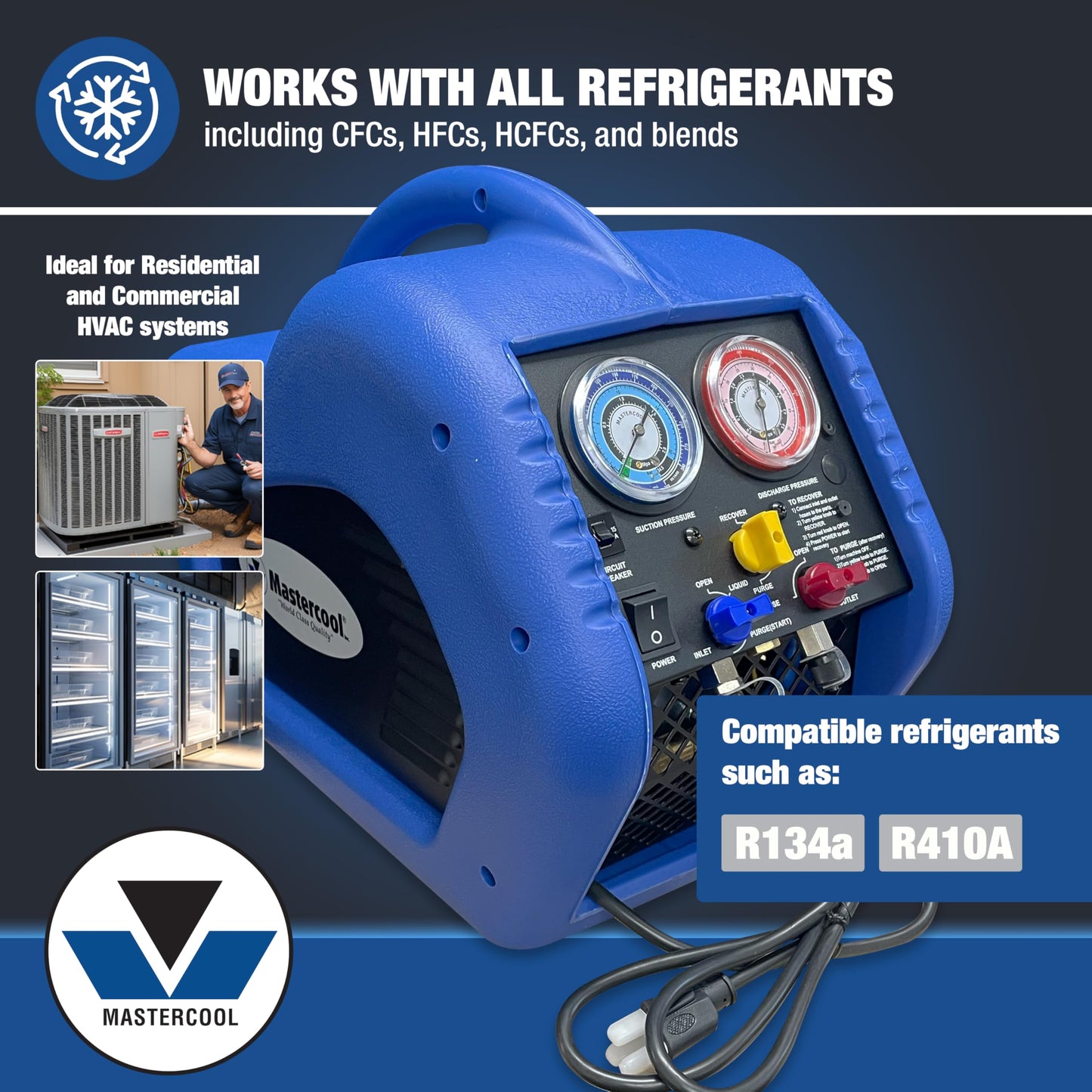 Mastercool 69000 Refrigerant Recovery System – Compact, Oil-Less Compressor, Works with All Refrigerants, Auto Shut-Off