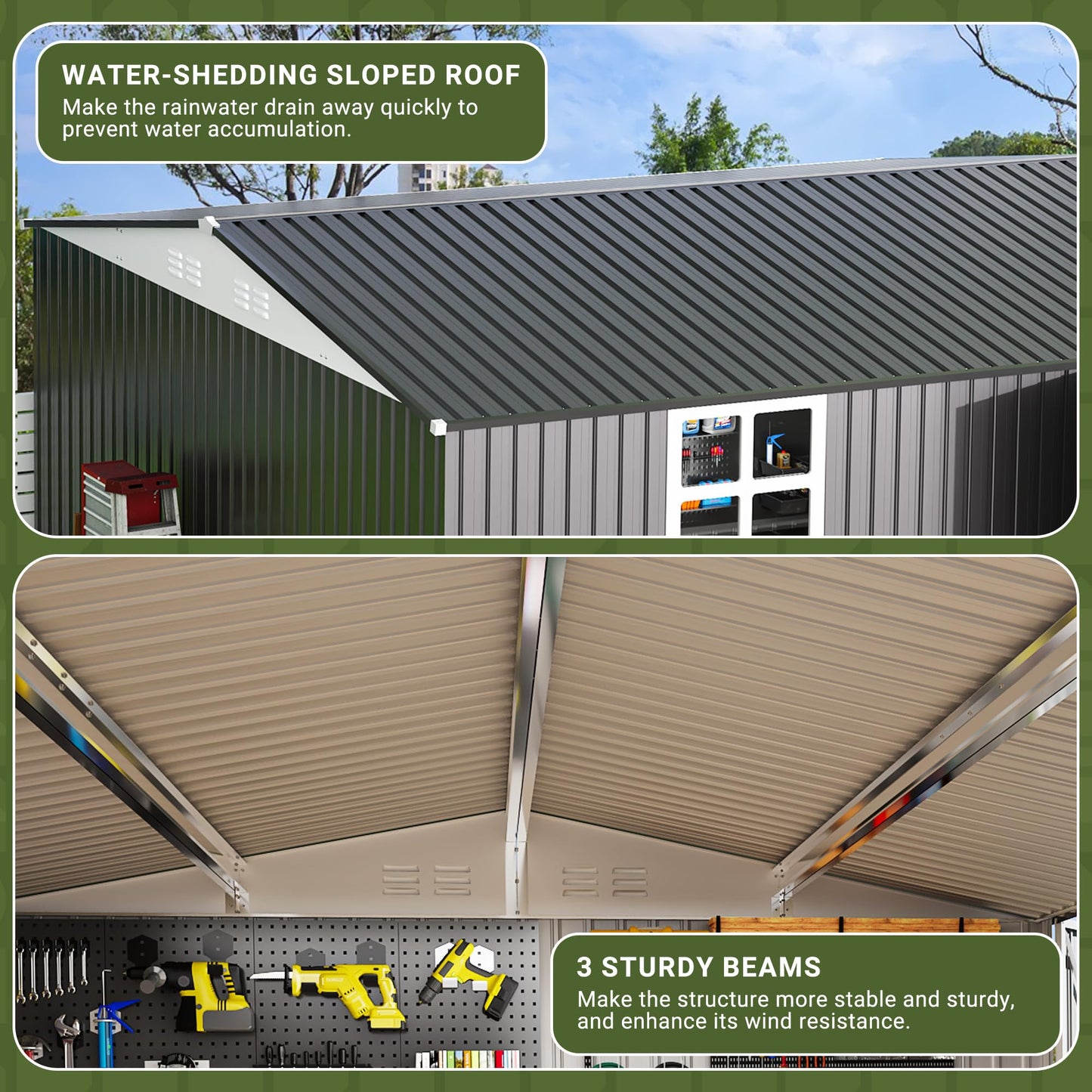 Polar Aurora 12X14 FT Metal Outdoor Storage Sheds with Window, Heavy-Duty Galvanized Steel Garden Shed with Lockable Doors and 4 Vents, Large Weatherproof Tool Shed Kit for Backyard Patio, Black