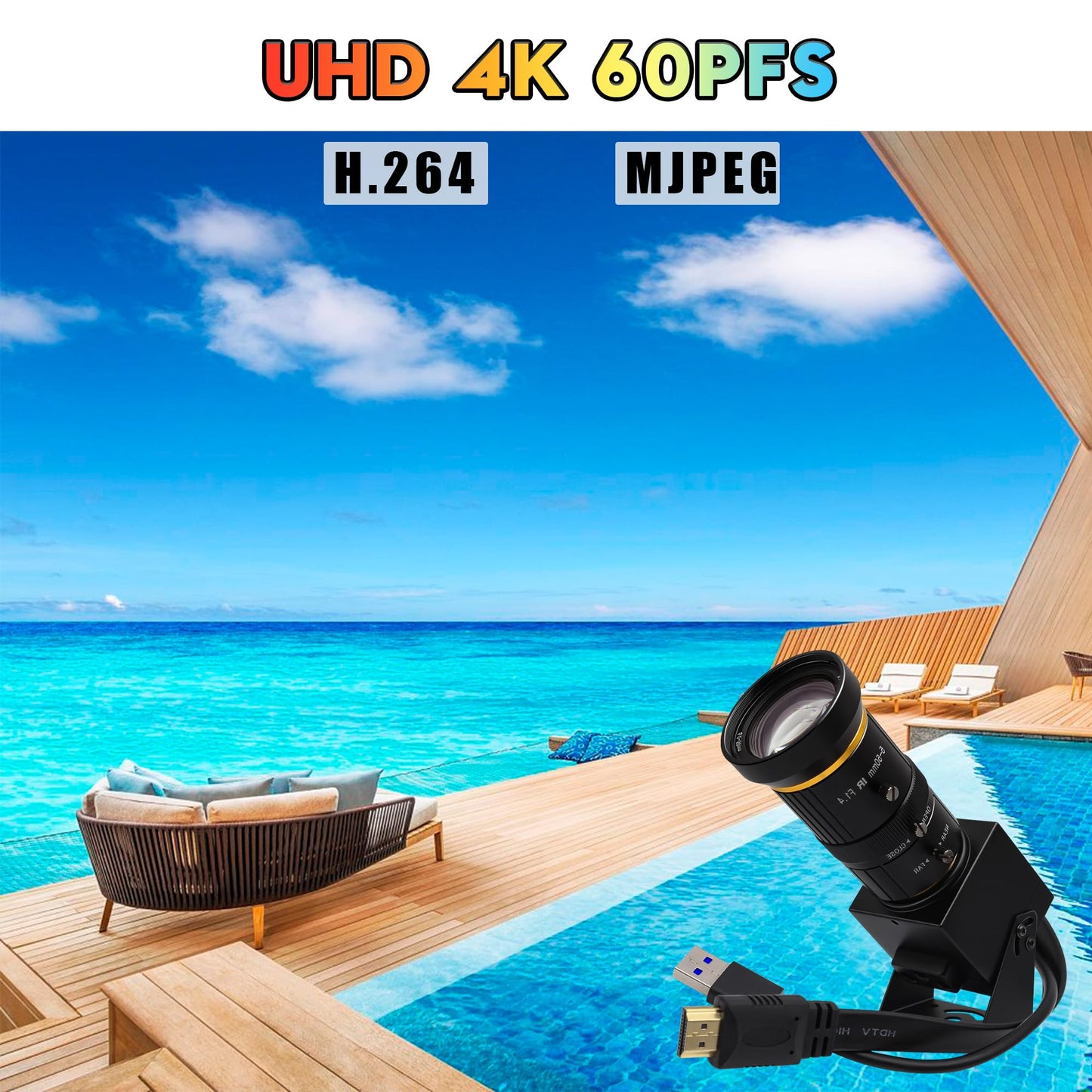 SVPRO HDMI USB Camera 4K 60fps USB3.0 Streaming Webcam with Zoom 5-50mm Telephoto Lens,10X Optical Zoom Industrial Microscope Camera H.264 Video Camera for Computer,Raspberry Pi,Monitor