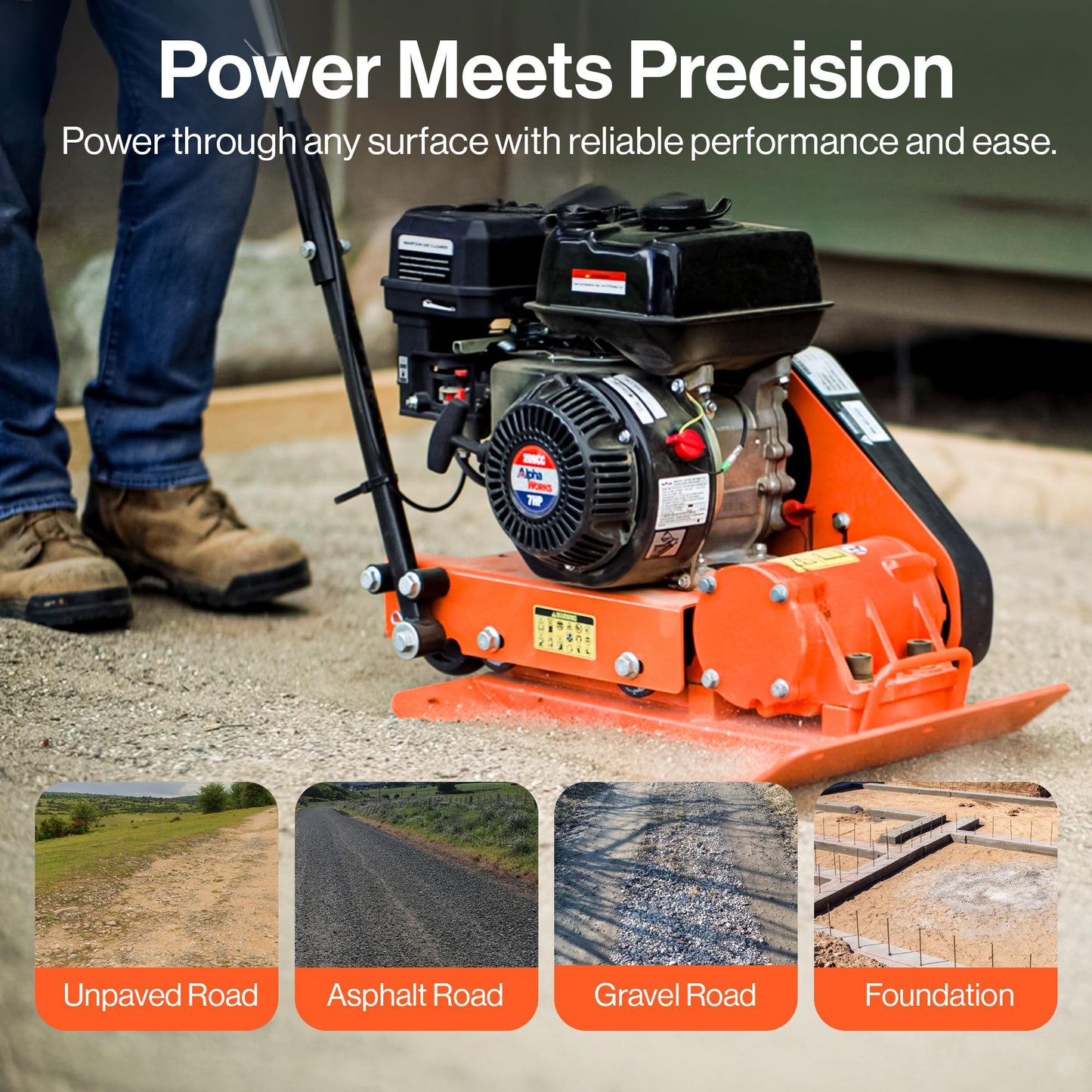 SuperHandy Plate Compactor with 7HP Gas Engine – 4200 lbs Force, 20 x 15 in. Steel Plate, 12 in. Depth Tamper for Soil, Gravel, Asphalt, Landscaping, Sidewalks, Patios (GUO118 (2024))