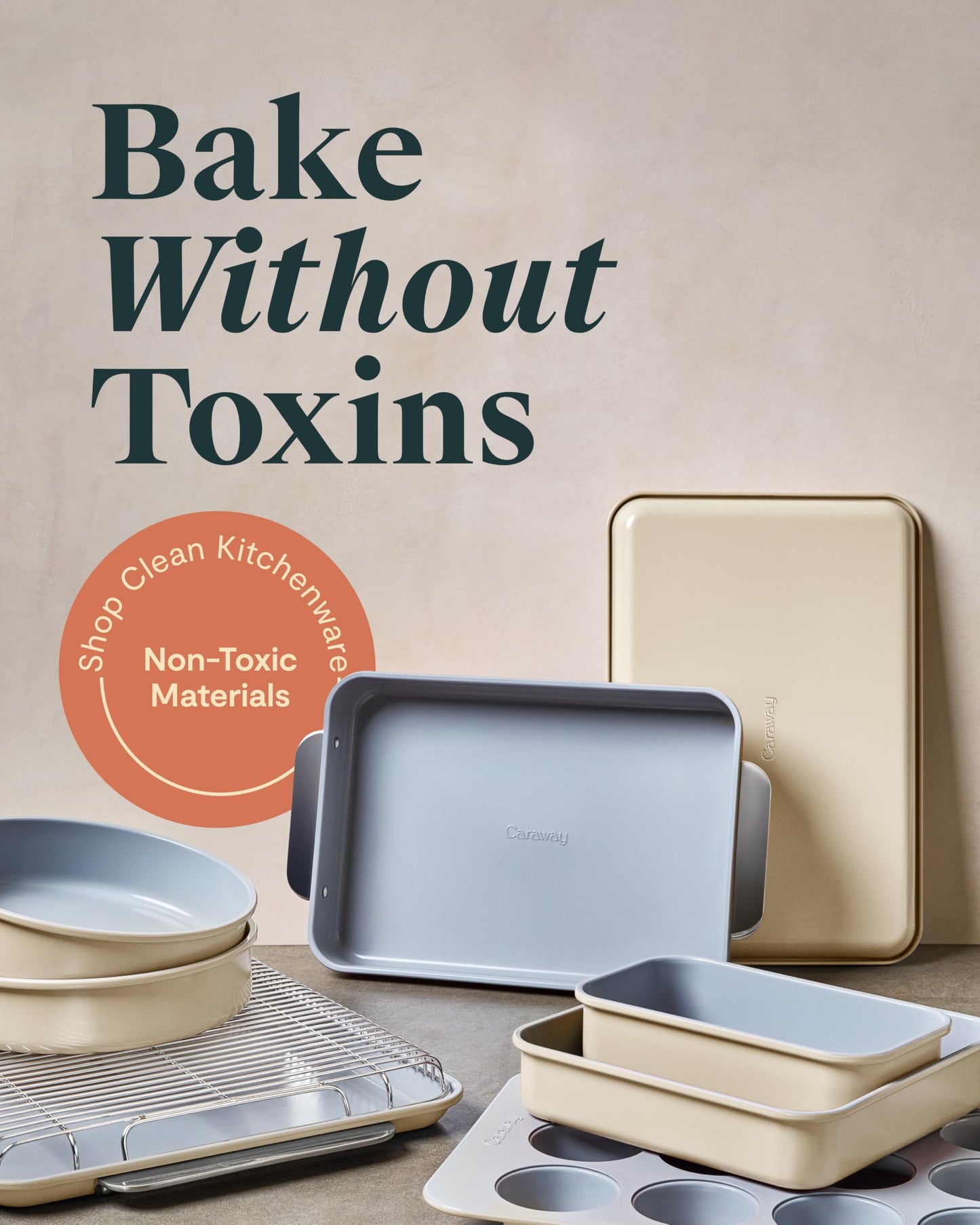 Caraway Nonstick Ceramic Bakeware Set (11 Pieces) - Baking Sheets, Assorted Baking Pans, Cooling Rack, & Storage - Aluminized Steel Body - Non Toxic, PTFE & PFOA Free - Cream