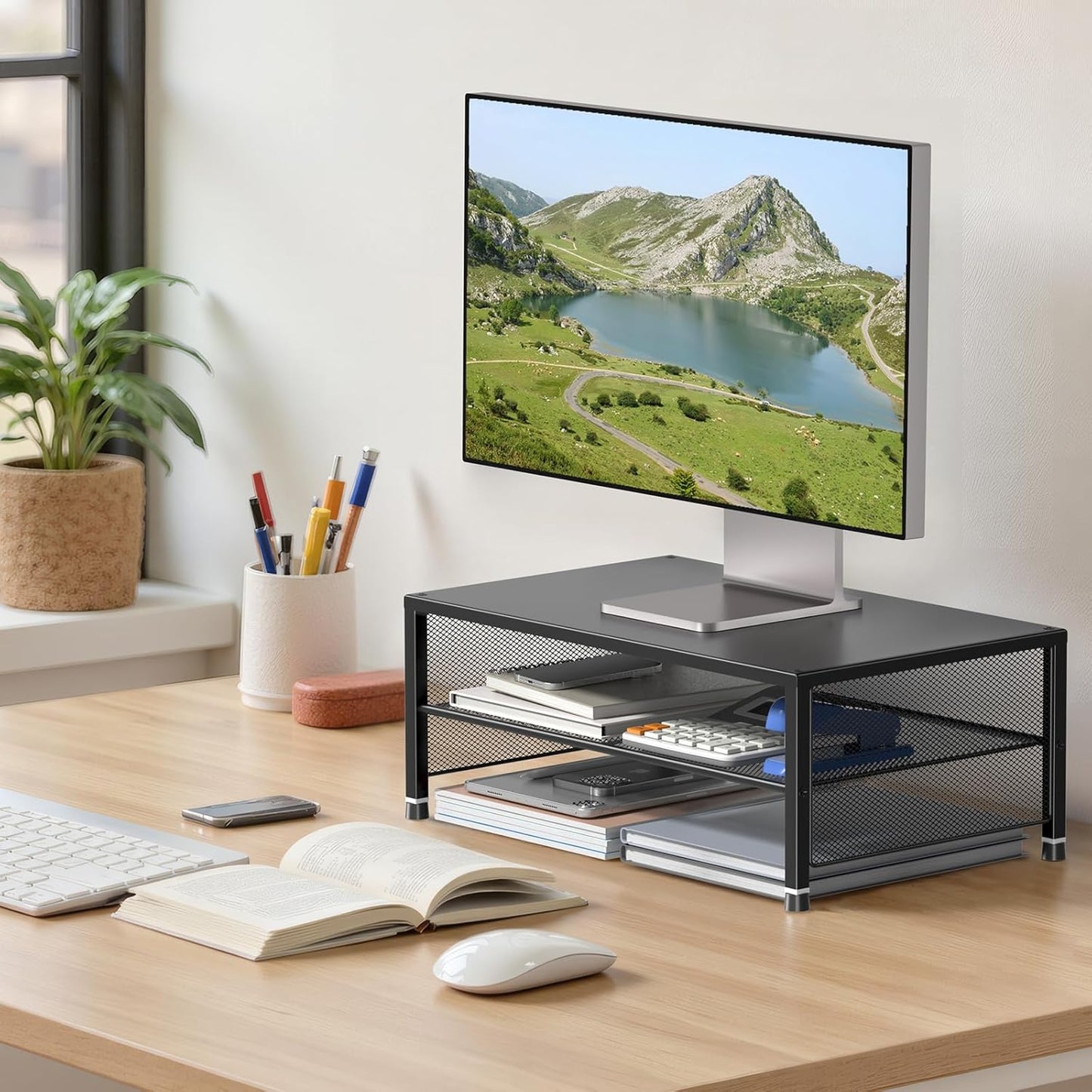 2-Tier 2-Pack) ECOLOVI Computer Monitor Stand Riser, Desk Organizer for Monitor, Printer & Laptop Stand, Desktop