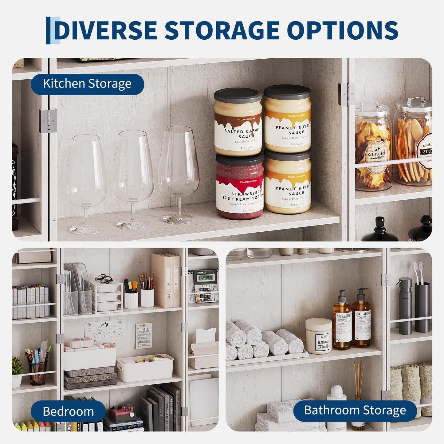 72'' Tall Kitchen Pantry Cabinet, Freestanding Tall Cupboard Storage Cabinet with 2 Barn Doors & 3 Drawers, Adjustable Shelves, Large Farmhouse Pantries for Living Room, Dining Room
