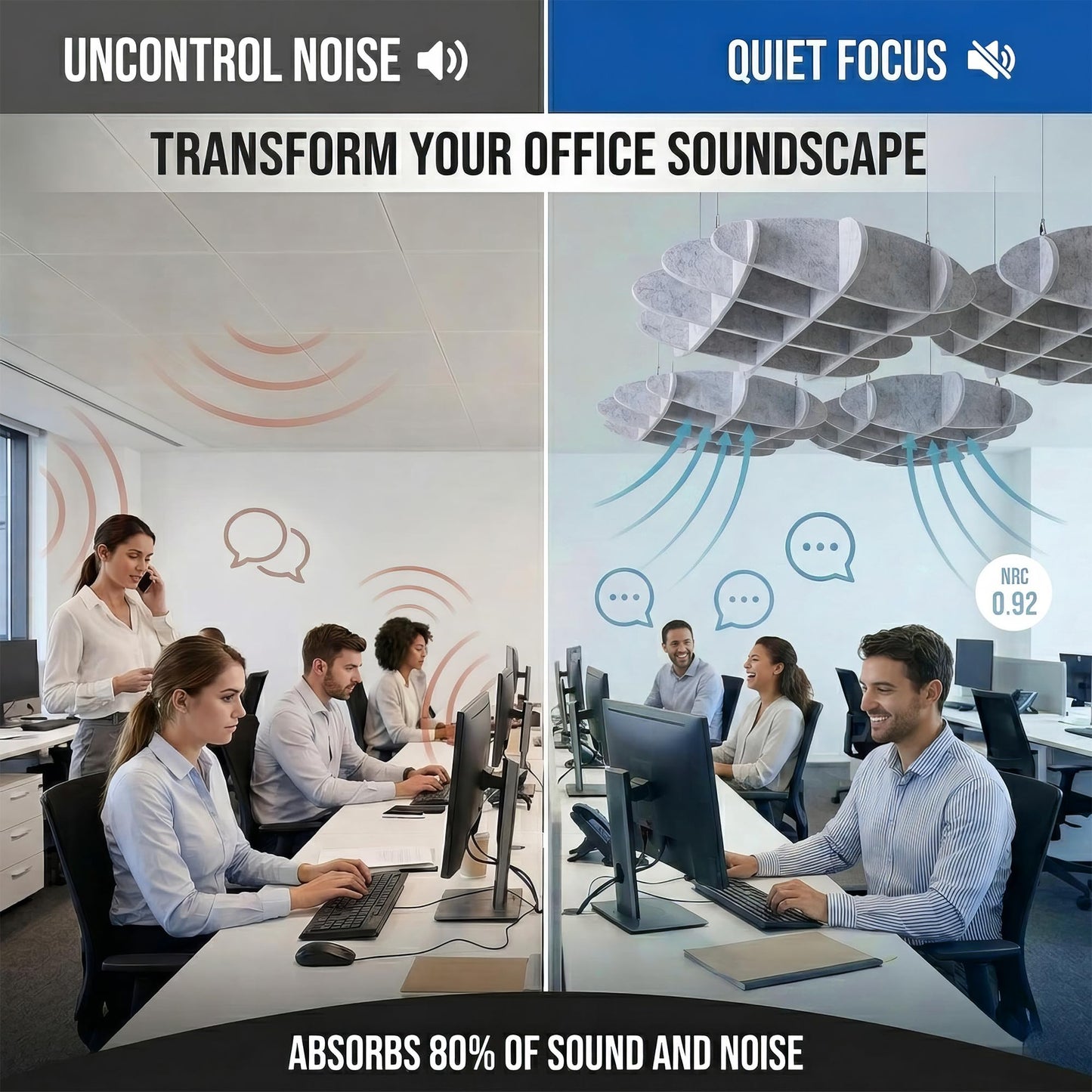 Arrowzoom Acoustic Ceiling Panels, Ceiling Soundproofing for Noisy Neighbors, Dense Polyester Fiberboard Sound Absorbing Tiles for Recording Studio and Home Theater, 23" x 23", Gray