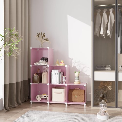 AWTATOS Cube Storage Organizer - Portable DIY Stackable Closet Shelves for Kids - 6 Pink Cubes