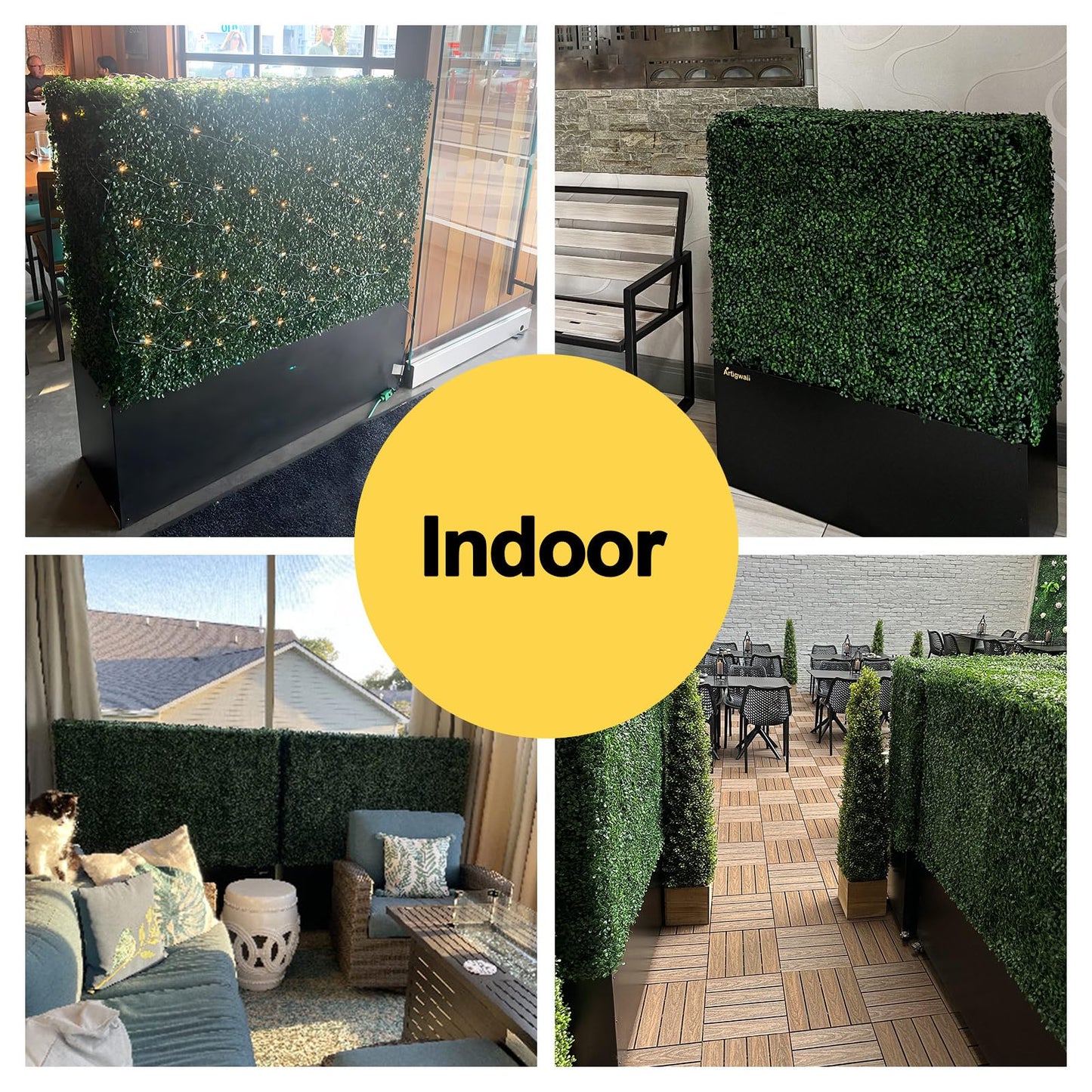 Artigwall Artificial Hedge Wall, Boxwood Grass Panels with Planter, Fake Greenery Divider Fence for Outdoor Patio,60Lx48Hx14D