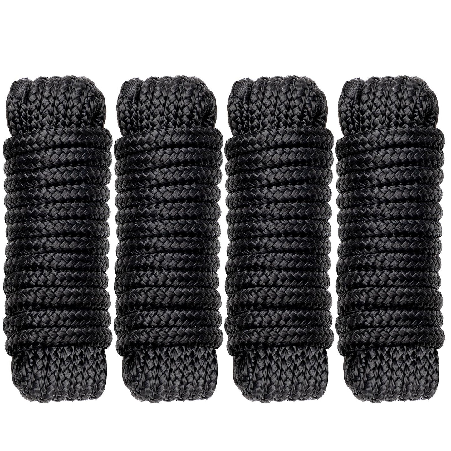 Boat Dock Lines Marine Rope - 3/8" x 15ft with Pre-Spliced 12" Loop Double Braided Nylon Ropes Bumper Tie Mooring Line for Boats Docking Pontoon Boating Accessories - 4 Pack