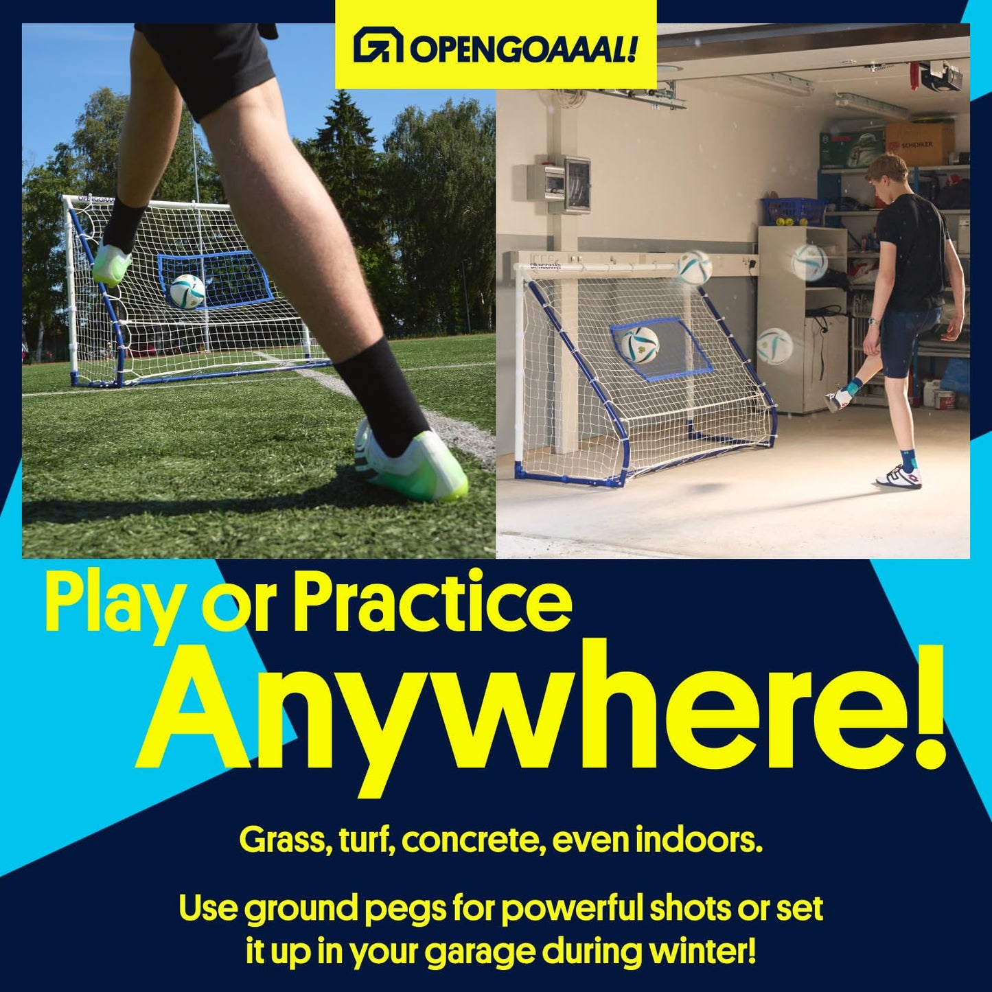 Open Goaaal 3-in-1 Soccer Rebounder Goal - 4 ft x 6 ft - Adjustable Angle Modes for Shooting Drills - Ground-Pass Setup for Passing Practice - High-Angle Rebound Net for Ball Control