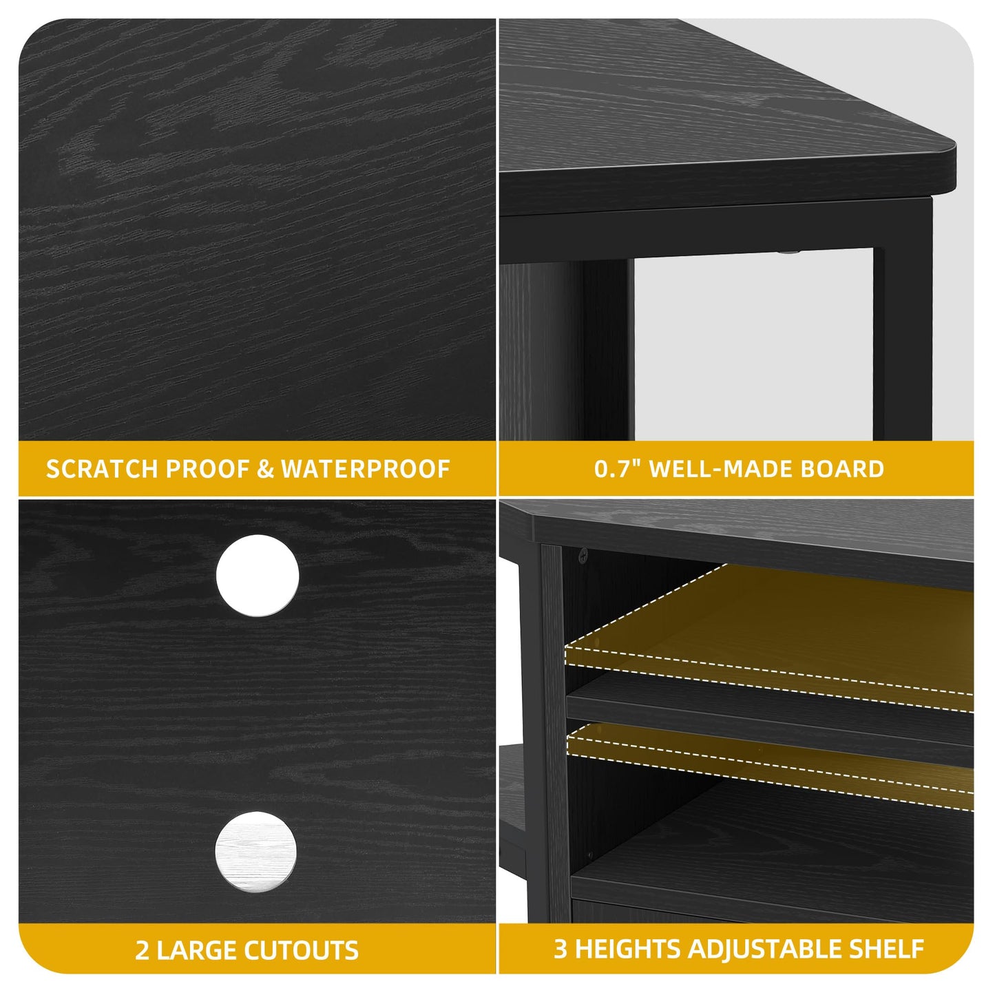 DWVO Corner TV Stand for 50 Inch TV, Farmhouse TV Stands for Living Room, Black Entertainment Center with Storage & Power Outlets, Wood TV Console Cabinet, Black
