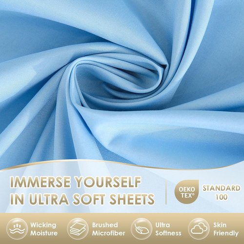 CozySmile Luxury Silky Soft Bed Sheet Set - 6 Piece Full Size | 16 Inch Deep Pocket, Wrinkle-Free & Cooling, Sky Blue