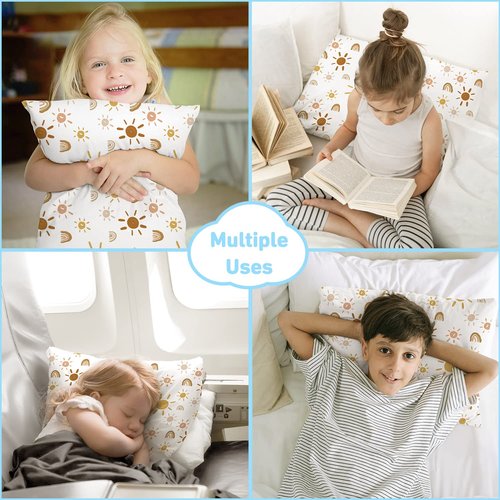 Babebay Toddler Pillow 2-Pack - 13x18 Cotton Pillows for Sleeping | Machine Washable, Travel-Friendly (Sunny Rainbow)