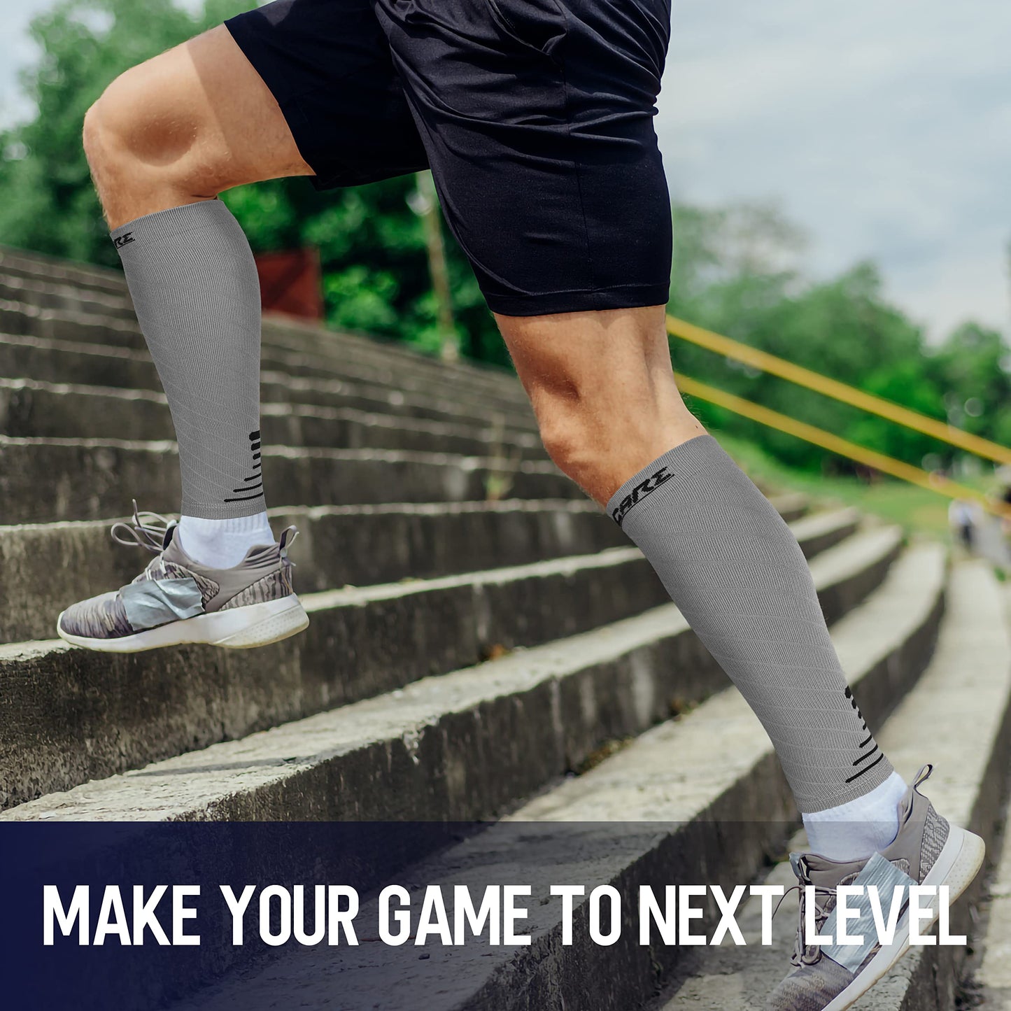 Thoxcare Calf Compression Sleeve for Men Women (1 Pair), Leg Support Footless Compression Socks for Running - Shin Splint Varicose Veins Swelling & Pain Relief, Gray/Black, Large
