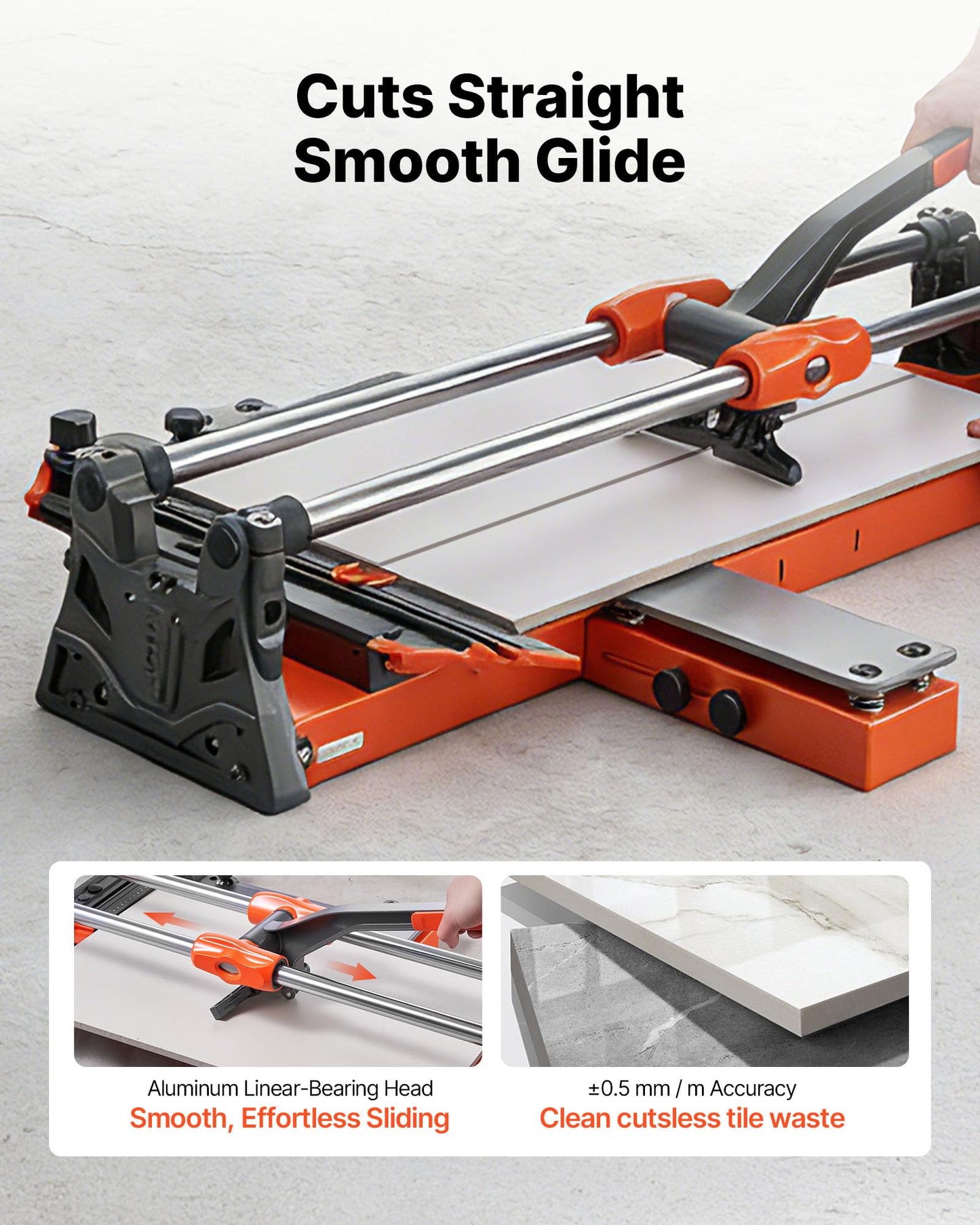 VEVOR 24-Inch Manual Tile Cutter, Upgraded Sliding Head Cutting Tool with Spring-Loaded Base, Angle Fence, Tungsten Carbide Cutting Wheel, Alignment Guide, for DIY Pros, Ceramic, Floor, Wall Tiles