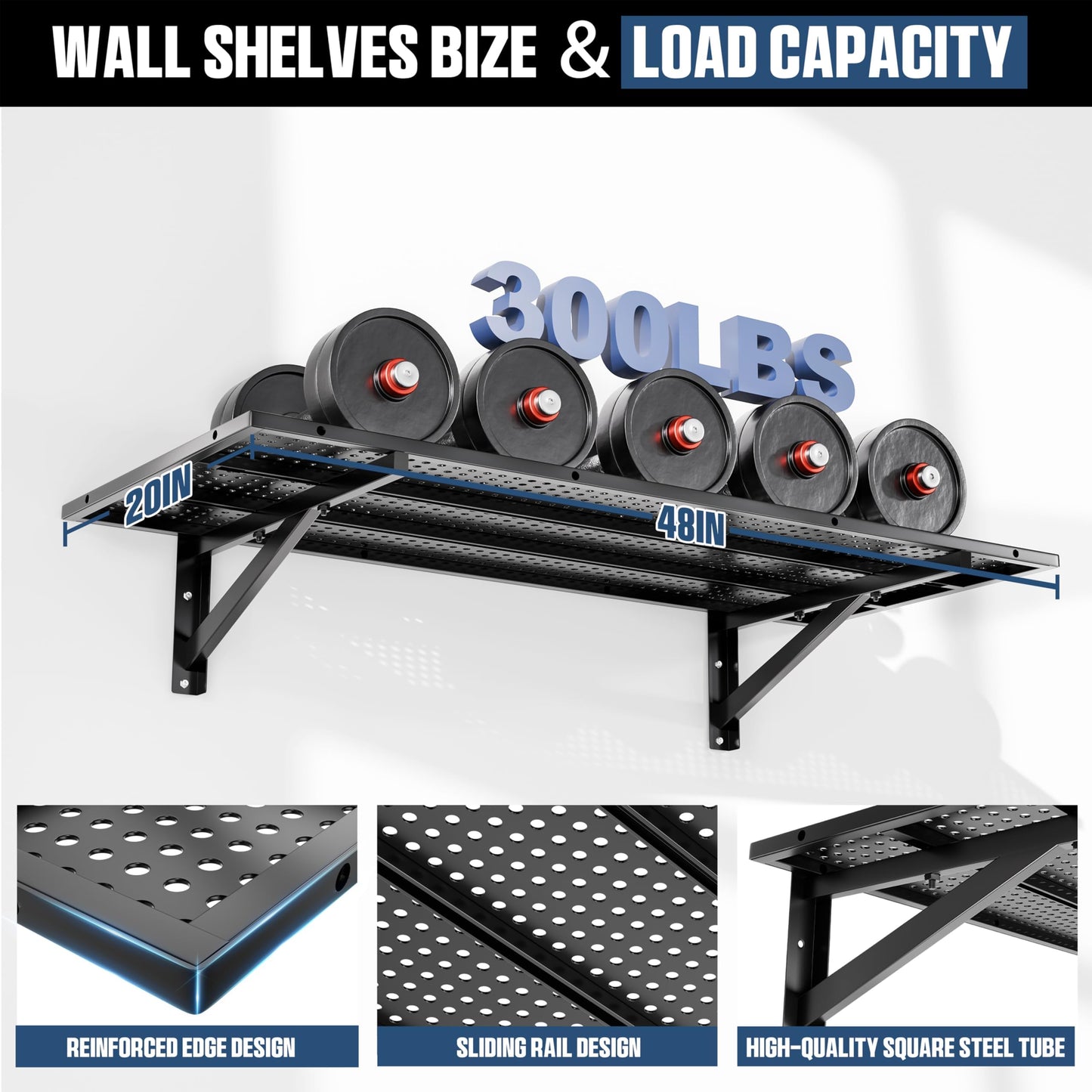 FOFARY Garage Wall Shelving 2-Pack(1.64x4 ft) Heavy Duty, Adjustable Garage Shelving Wall Mounted Shelves for Storage & Organization, Total 600 lbs Load Capacity, Black