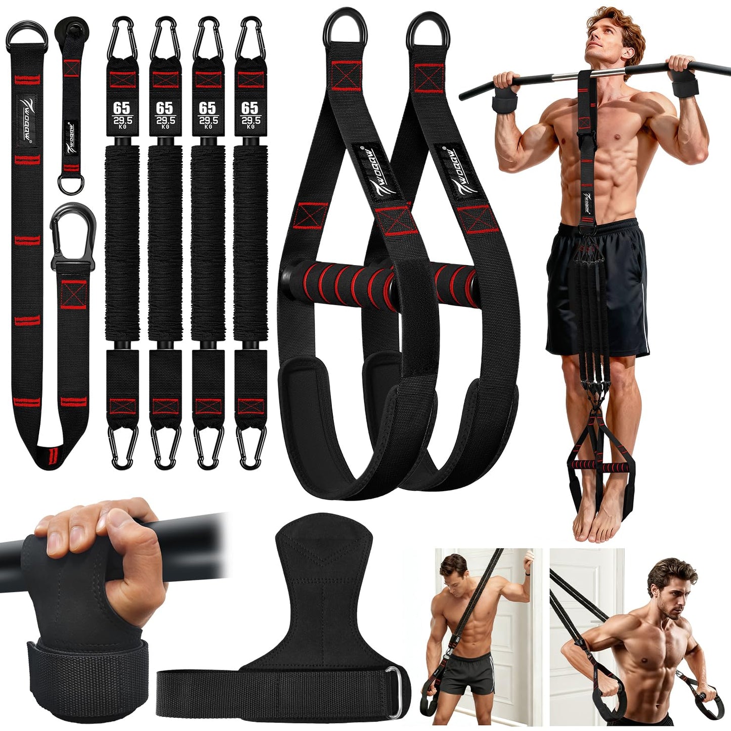Upgraded Pull Up Assistance Bands, Heavy Duty Resistance Bands with Handles, Exercise Band with Door Anchor, Adjustable Workout Band Set for Pull Up Bar, Full Body Strength&Muscle Training, Home Gym