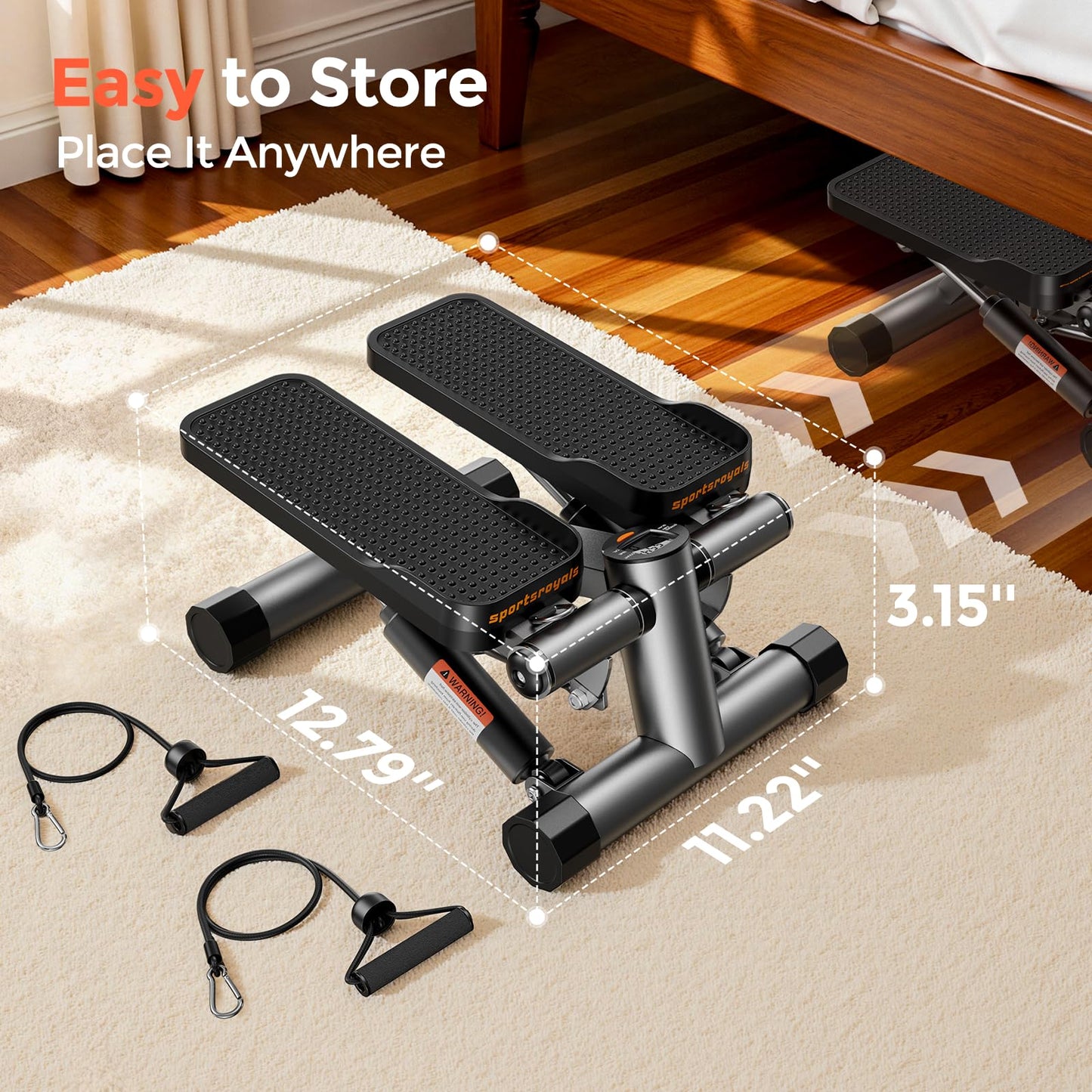 SPORTSROYALS Twist Stepper/Mini Stepper,Steppers for Exercise at Home,Stair Stepper with Resistance Bands for Full Body Workout, 660lbs Weight Capacity