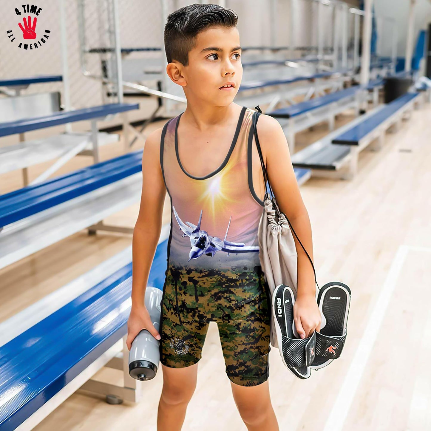 4 Time All American Sublimated Wrestling Singlet – Stitched & Durable Mens Singlet – Singlet for Wrestling, MMA & Powerlifting– Wrestling Singlet Youth Boys (One Shot, XXXS/YM 41-50 lbs.)